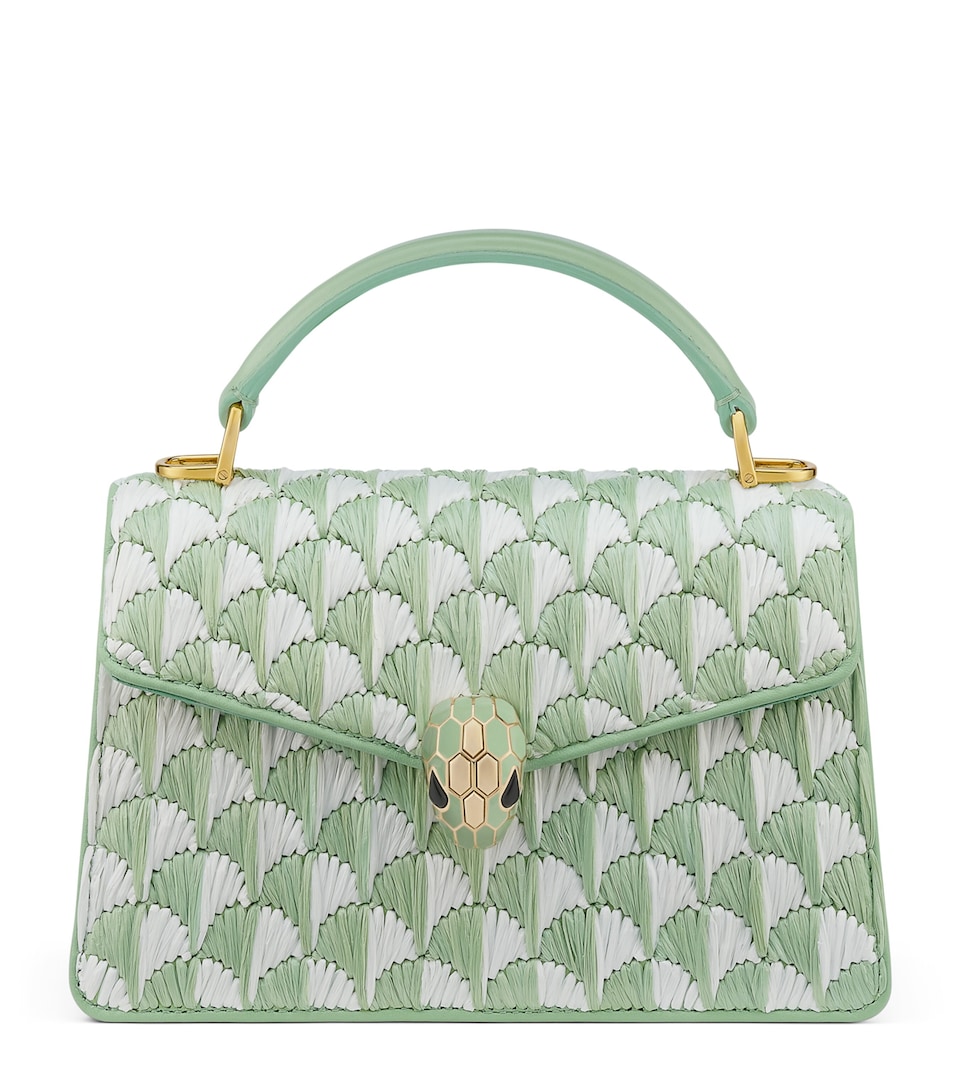 Bvlgari Mini Raffia Serpenti Forever Top-Handle Bag Green Medium
