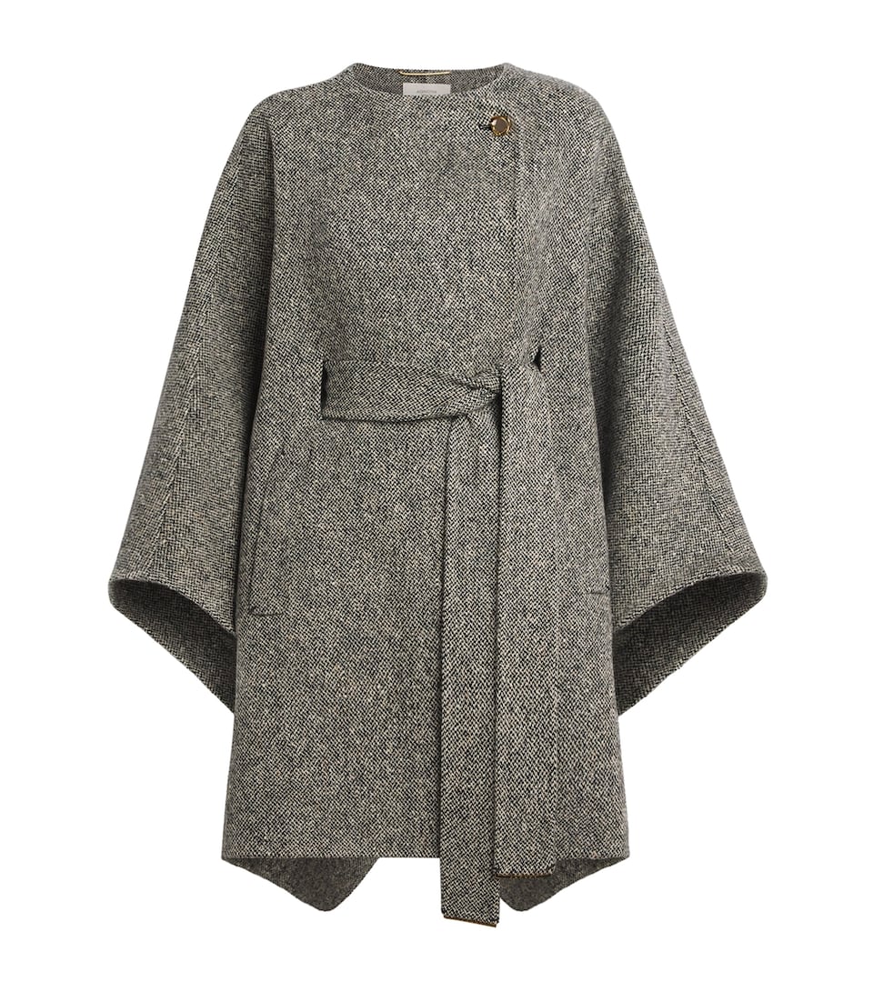 Agnona Womens Wool-Cashmere Tweed Cape Black Canvas