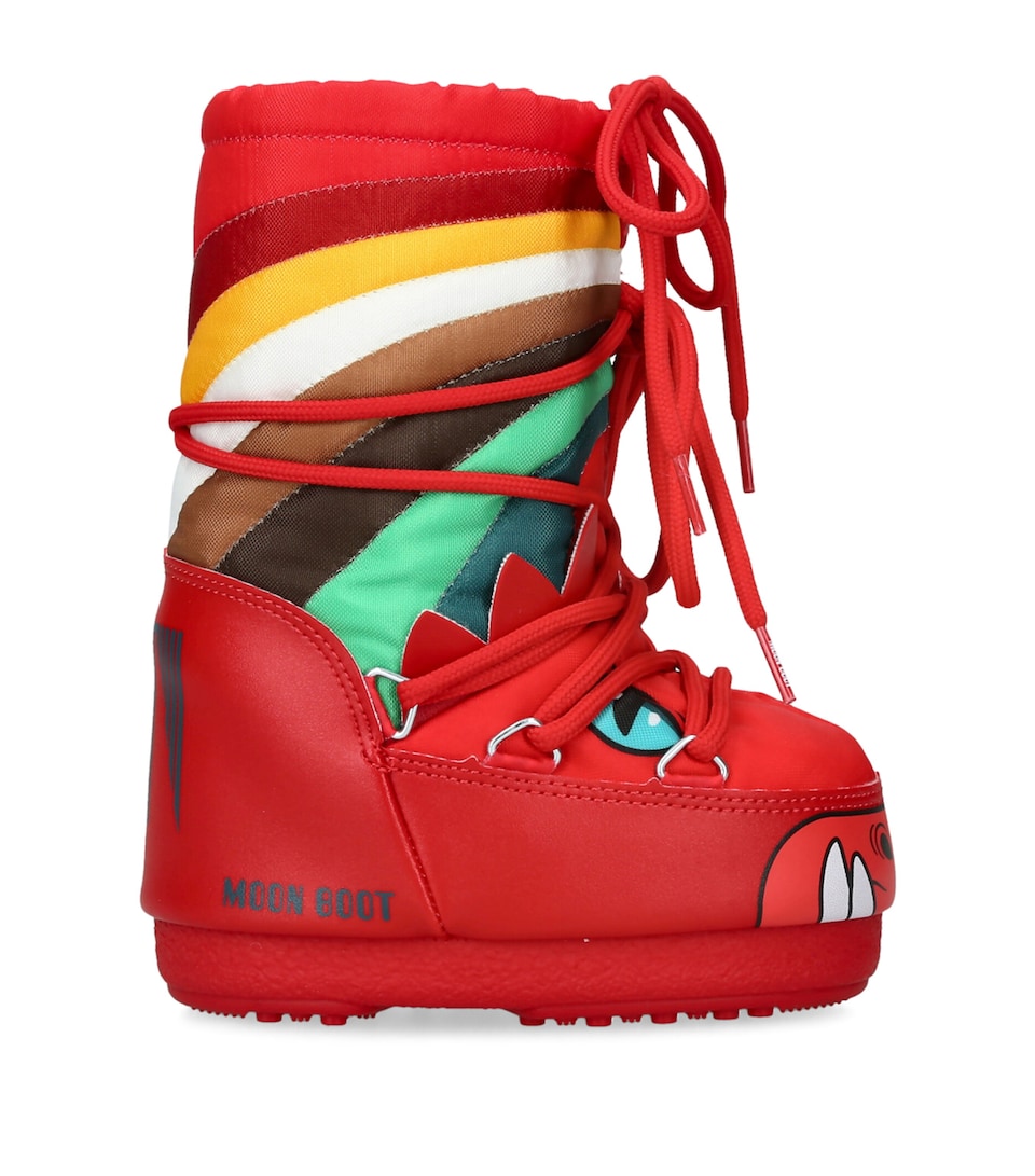 Moon Boot Kids Nylon Icon Dino Moon Boots Red Comb