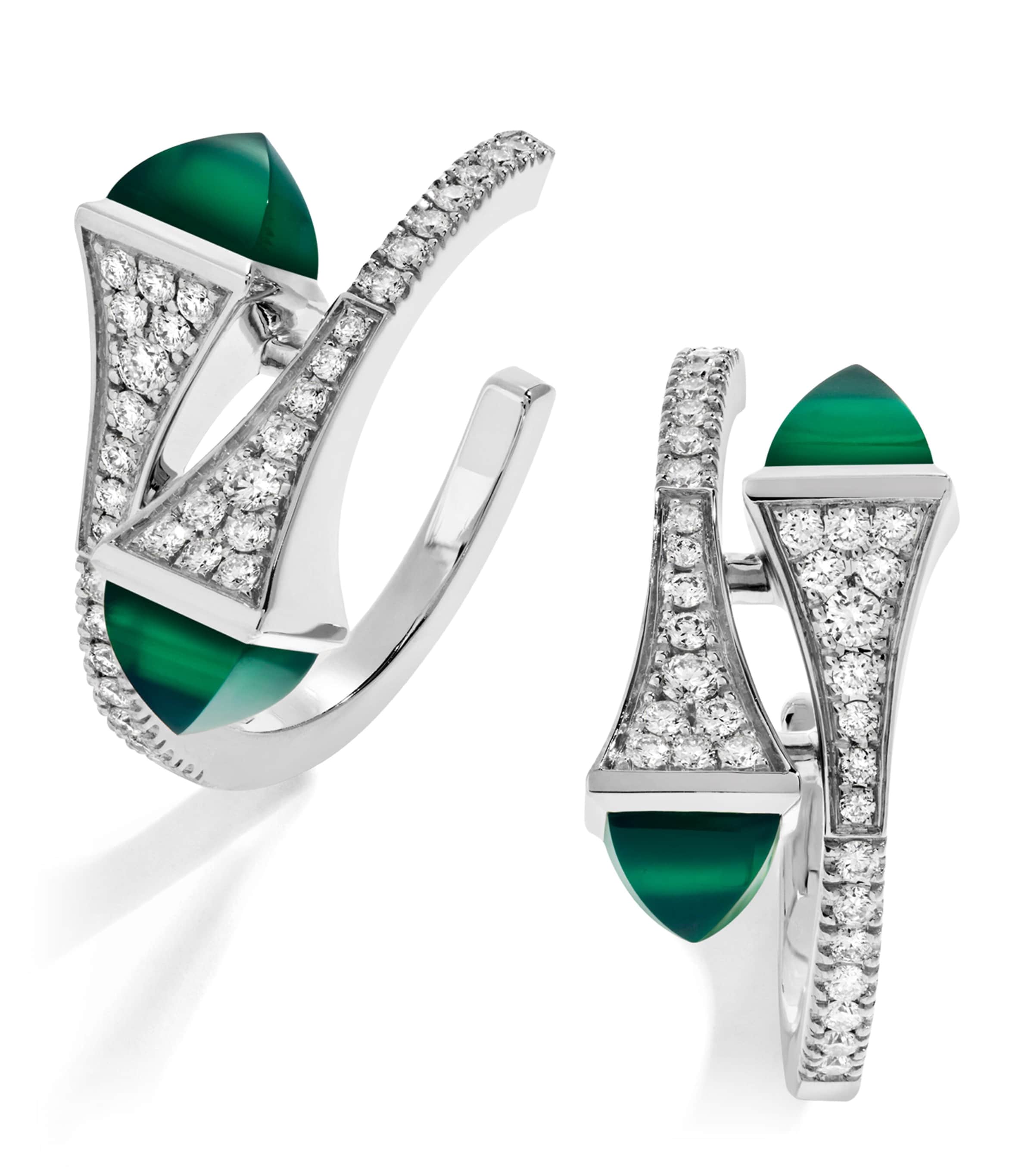 MARLI New York White Gold, Diamond and Green Agate Cleo Hoop Earrings White Gold