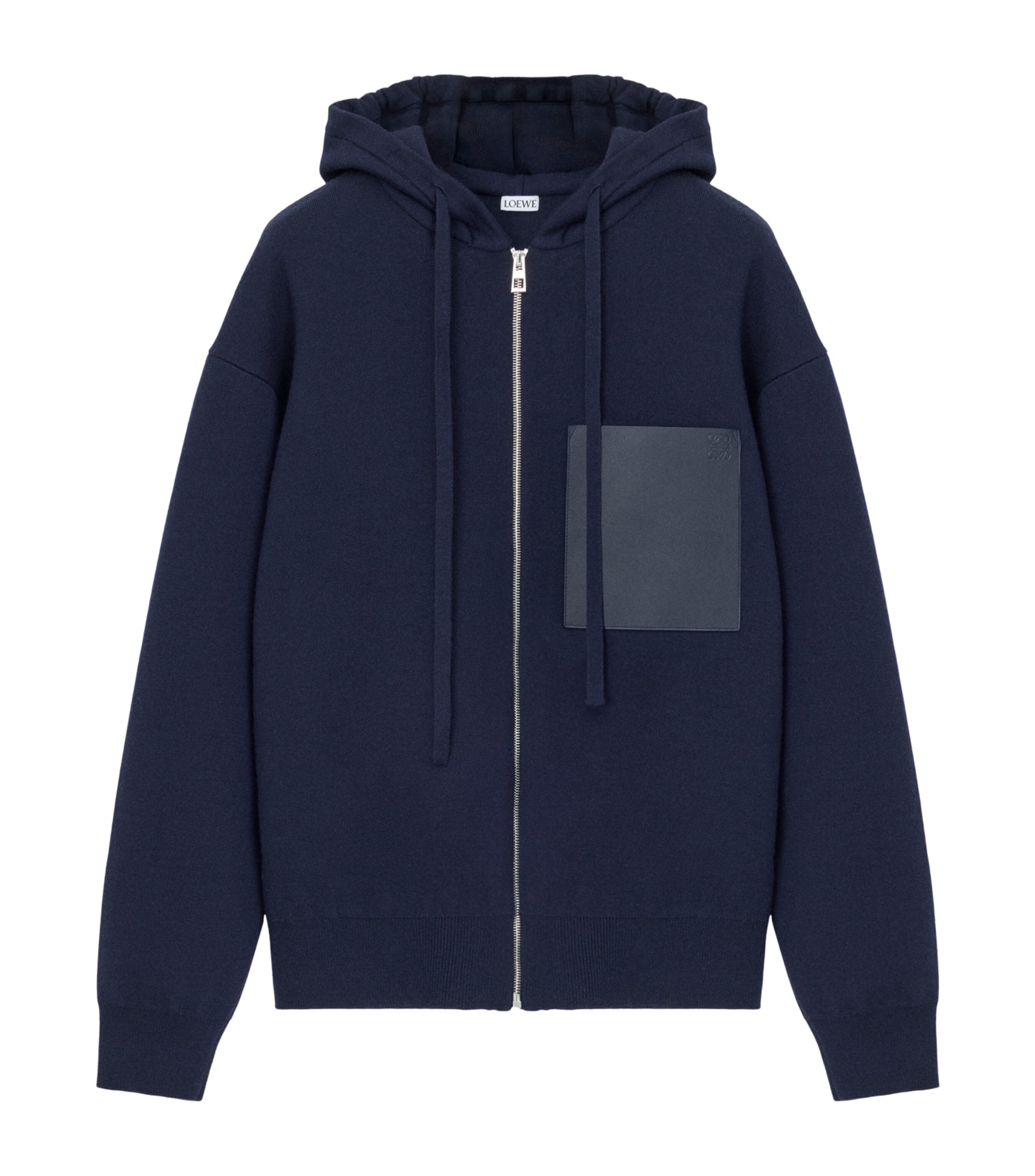 LOEWE Mens Wool-Blend Zip-Up Hoodie Navy Blue