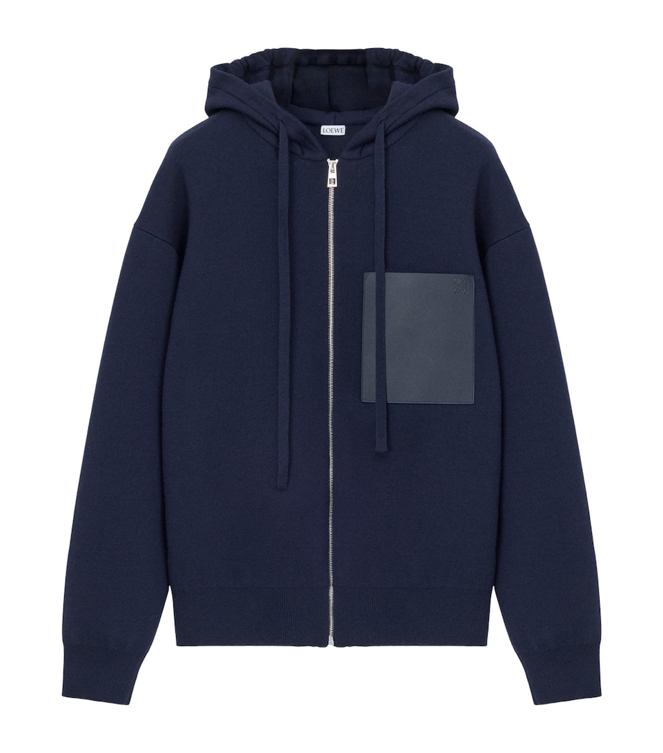 LOEWE Mens Wool-Blend Zip-Up Hoodie Navy Blue