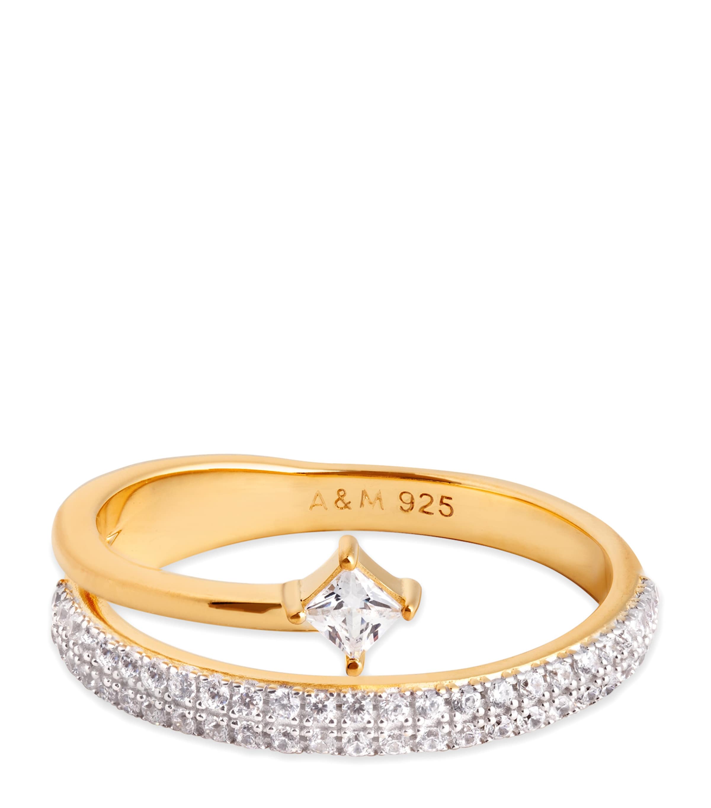Astrid & Miyu Gold-Plated Sterling Silver and Cubic Zirconia Crystal Illusion Ring Gold