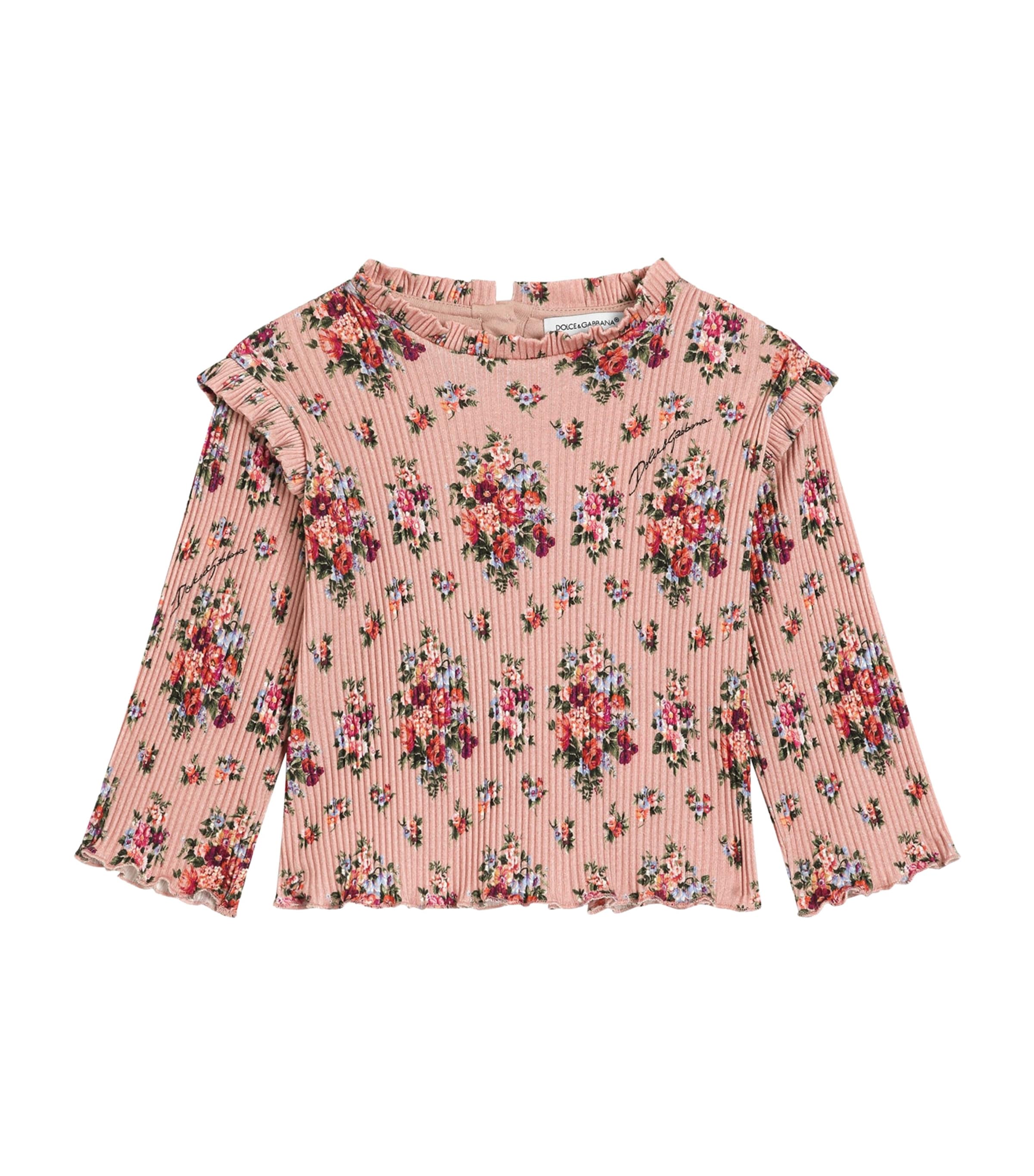 Dolce&Gabbana Kids Ribbed Floral Print T-Shirt (3-30 Months) Mazzolini Fiori