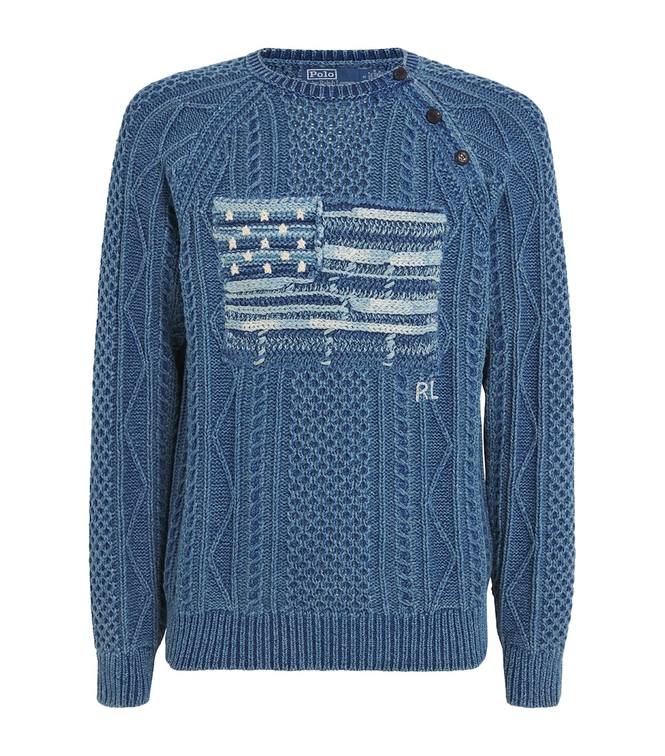 Cotton Aran-Knit Flag Sweater