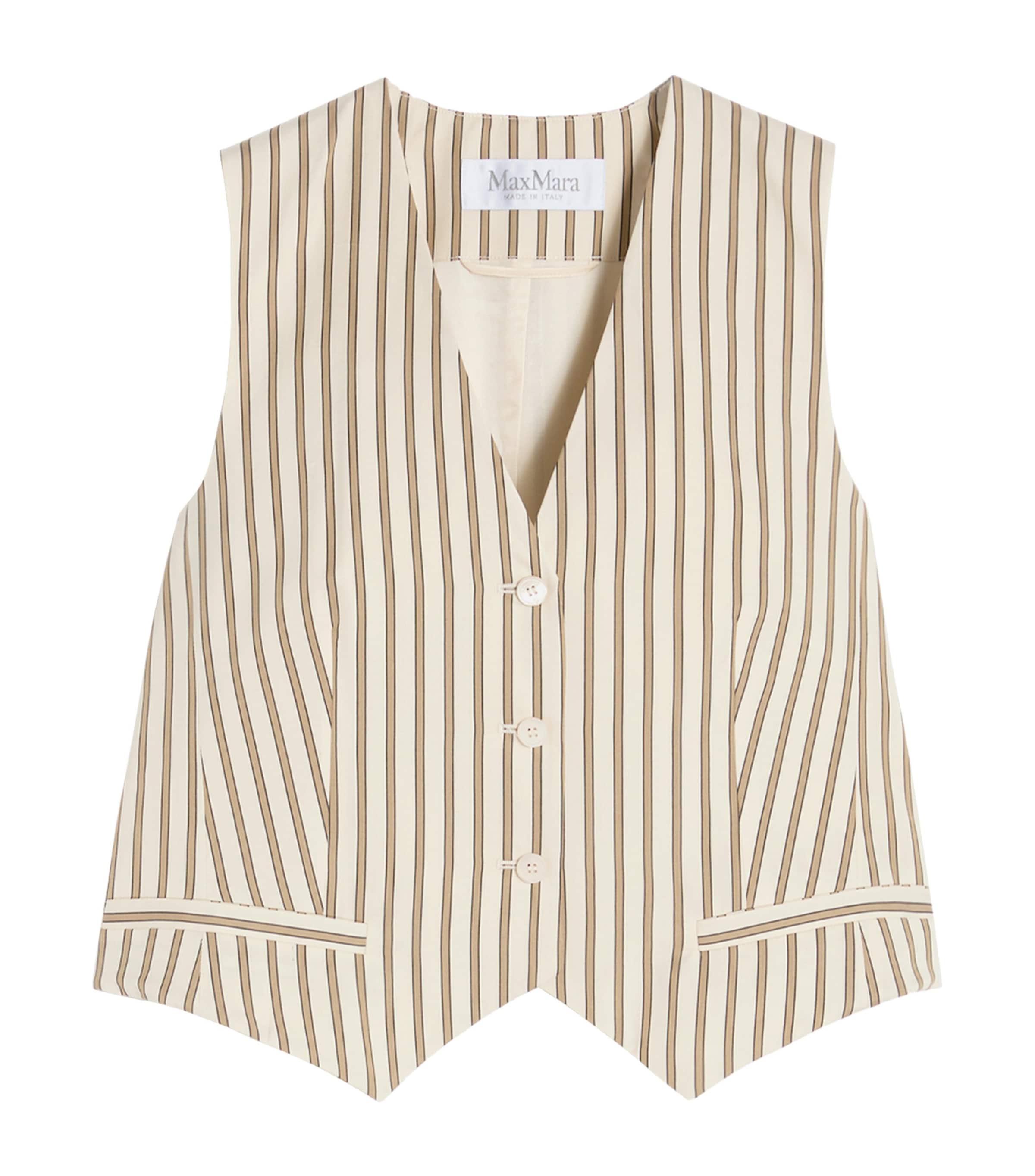 Max Mara Womens Cotton-Silk Stripe Waistcoat Beige