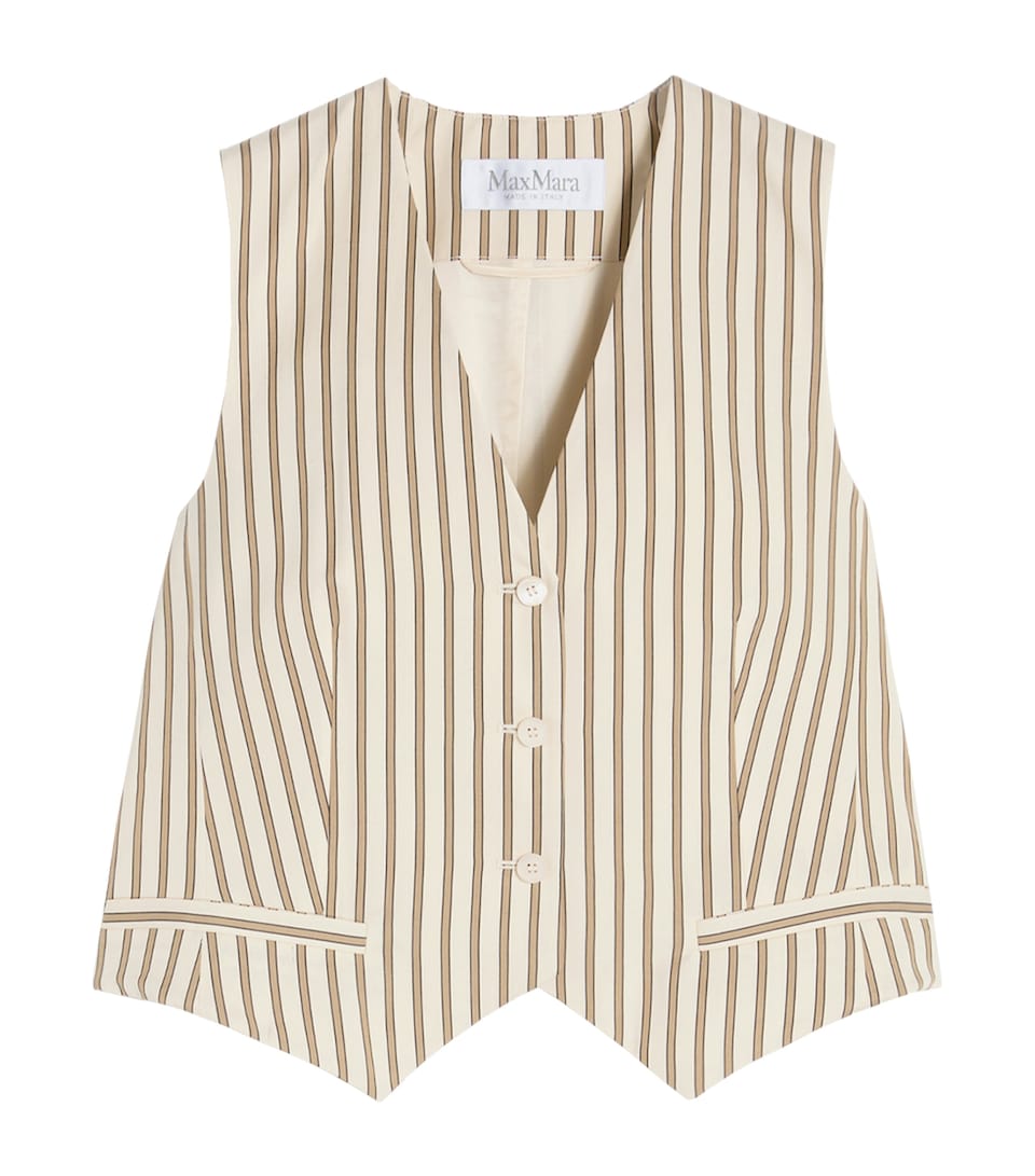 Max Mara Womens Cotton-Silk Stripe Waistcoat Beige