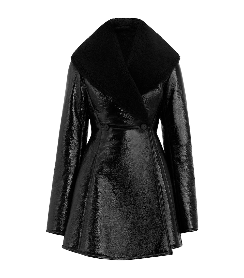 Alaïa Womens Patent Shearling Coat Black/black