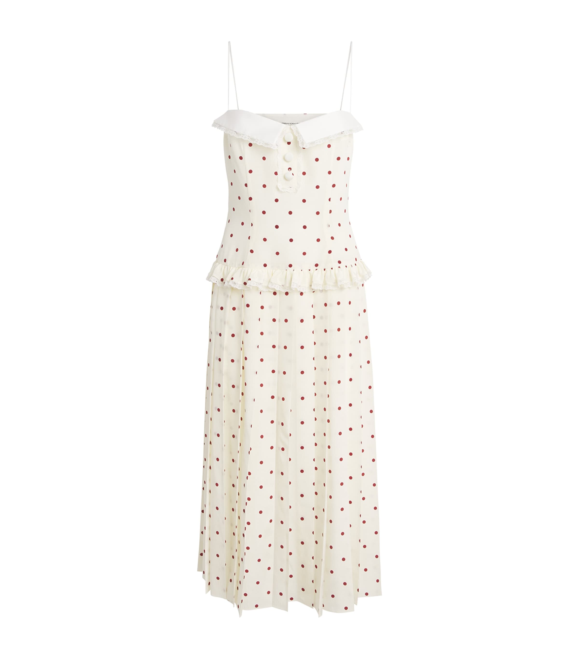 Alessandra Rich Womens Silk Polka Dot Midi Dress Cream Bordeaux