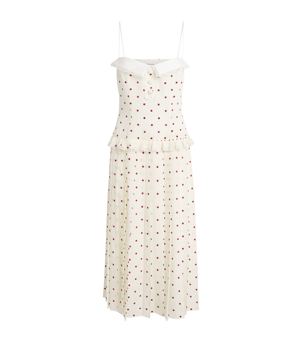 Alessandra Rich Womens Silk Polka Dot Midi Dress Cream Bordeaux