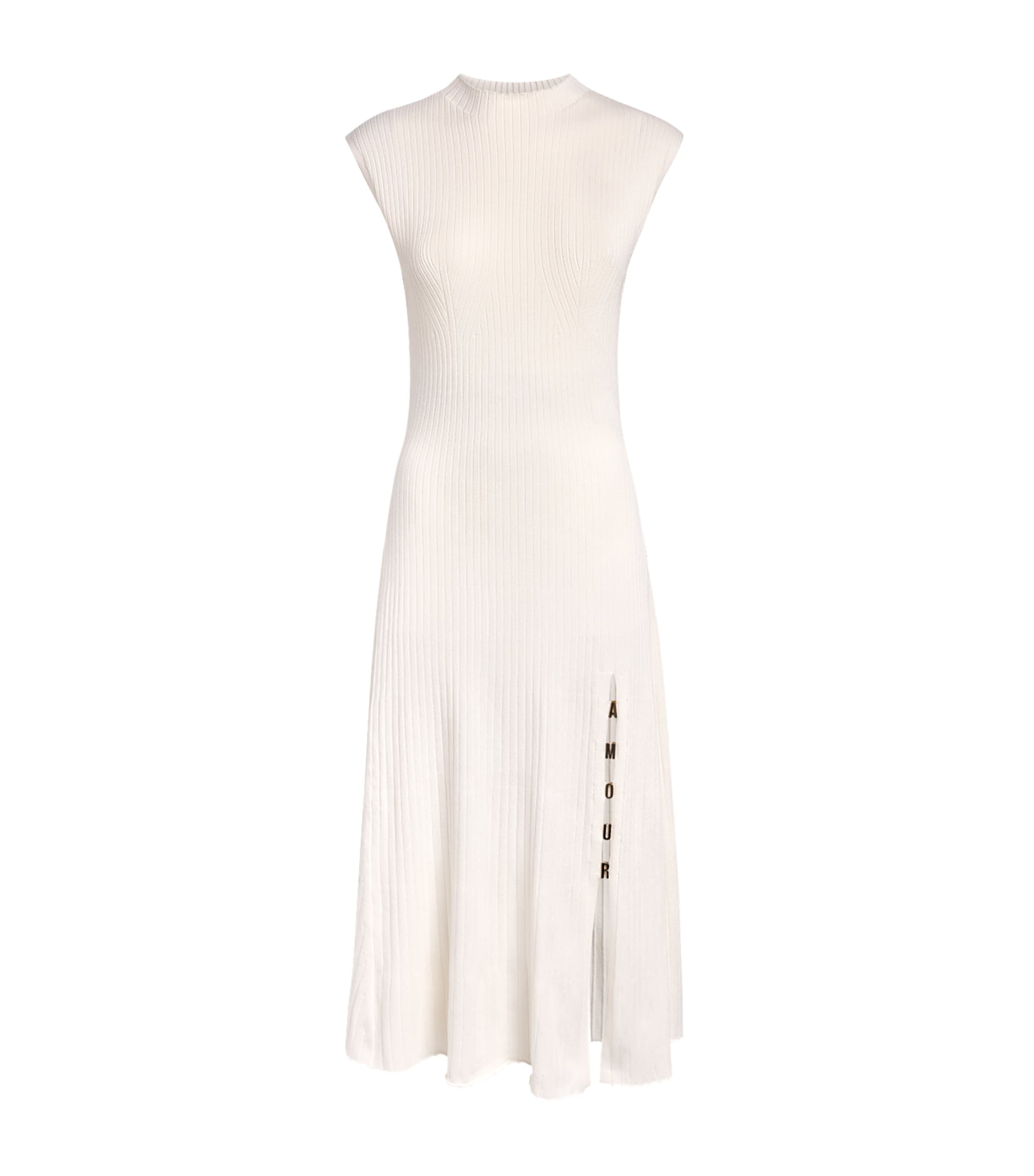 Maje Womens Rib-Knit Midi Dress Ecru