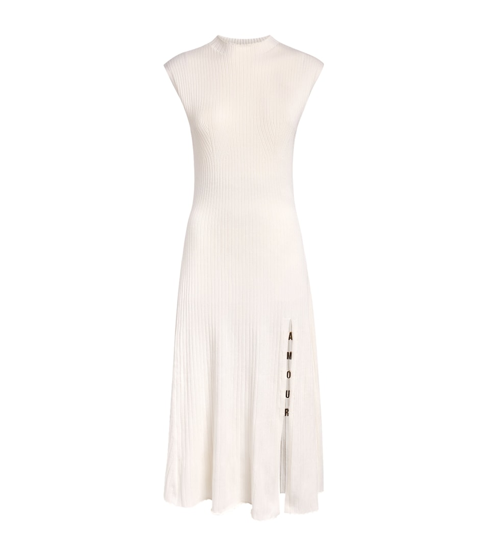 Maje Womens Rib-Knit Midi Dress Ecru