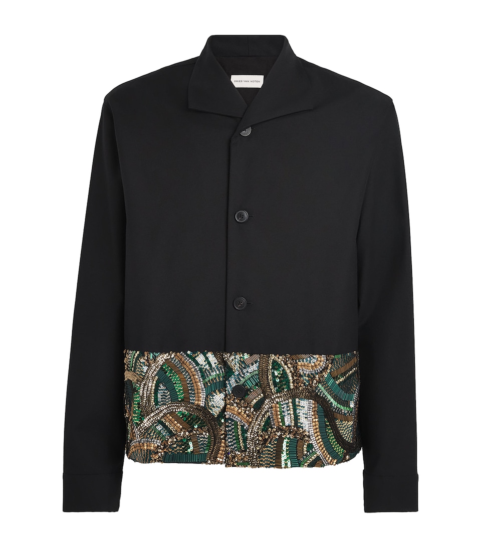 DRIES VAN NOTEN Mens Cotton-Wool Sequin Jacket Black