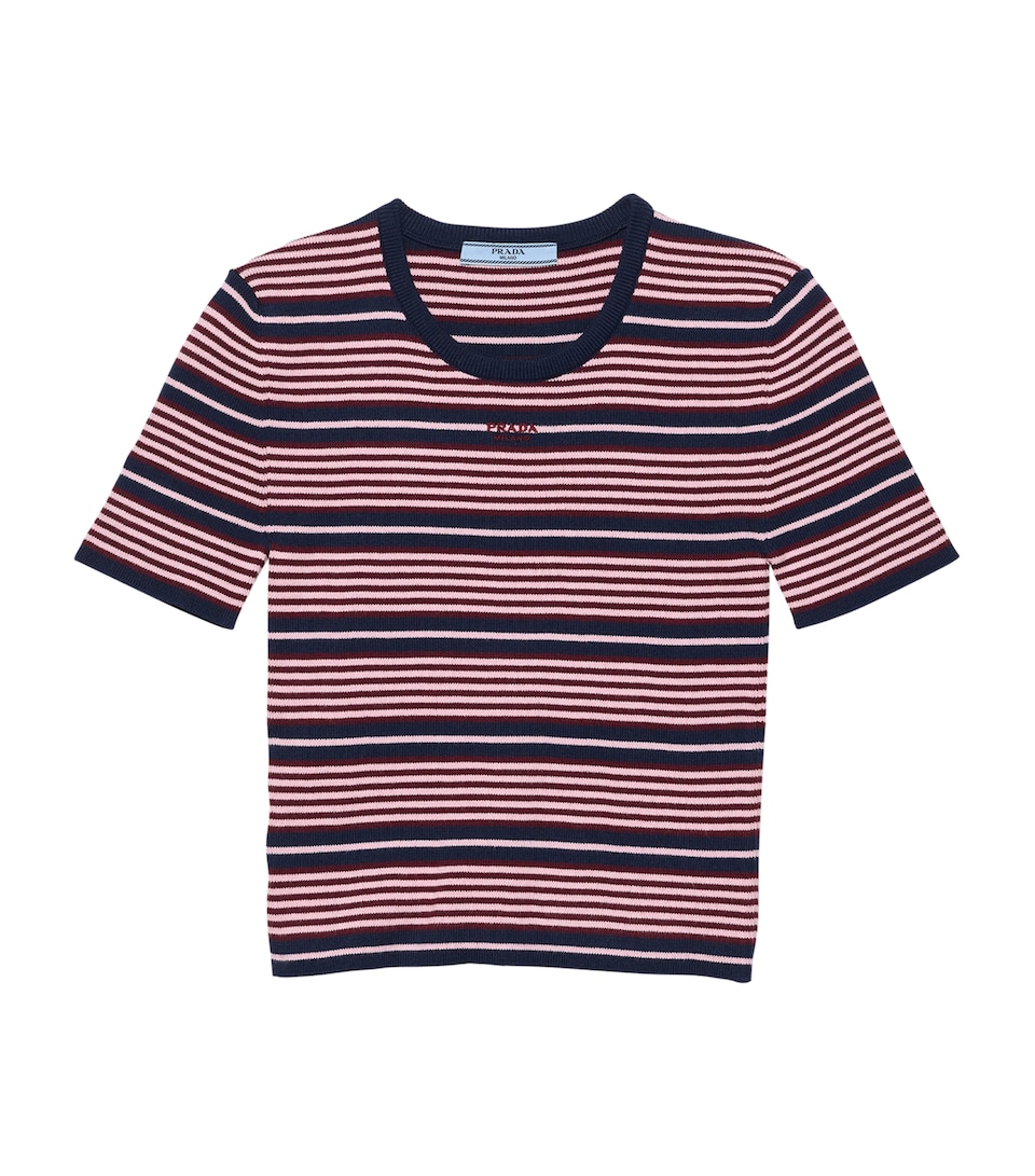 Prada Womens Stretch-Cotton Stripe T-Shirt