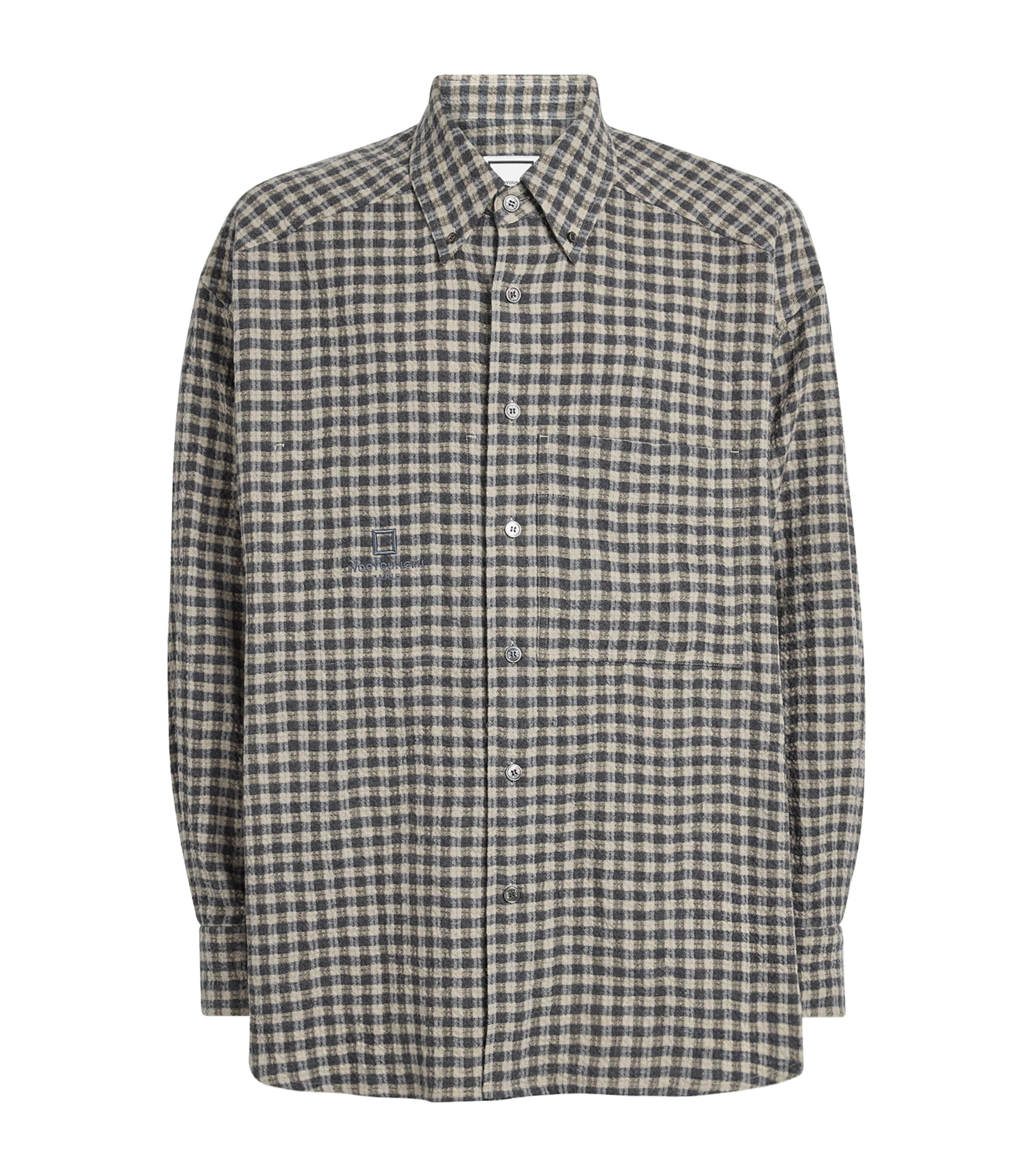 Wooyoungmi Mens Cotton-Wool Check Shirt Grey