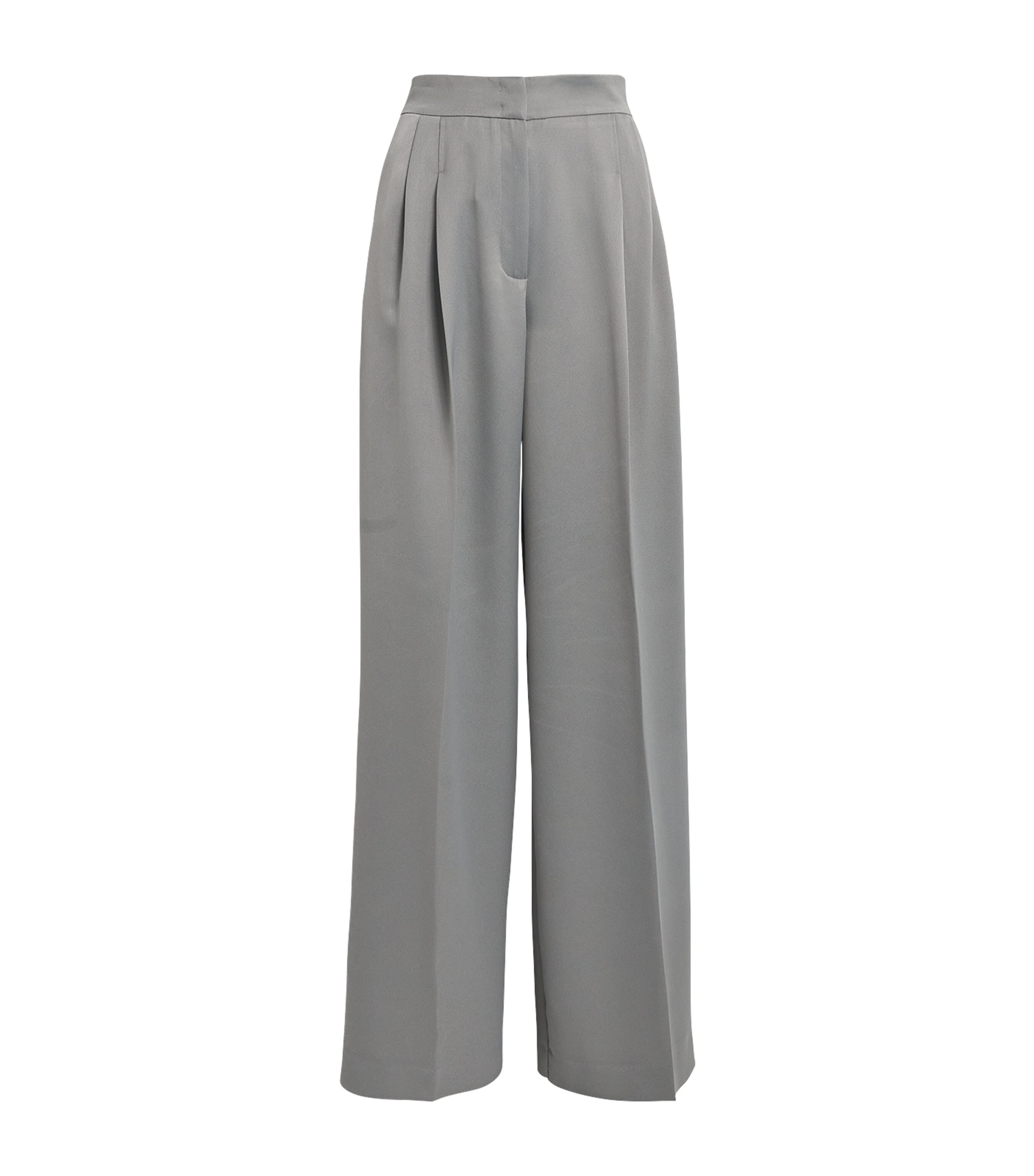 Satin Pleated Wide-Leg Trousers
