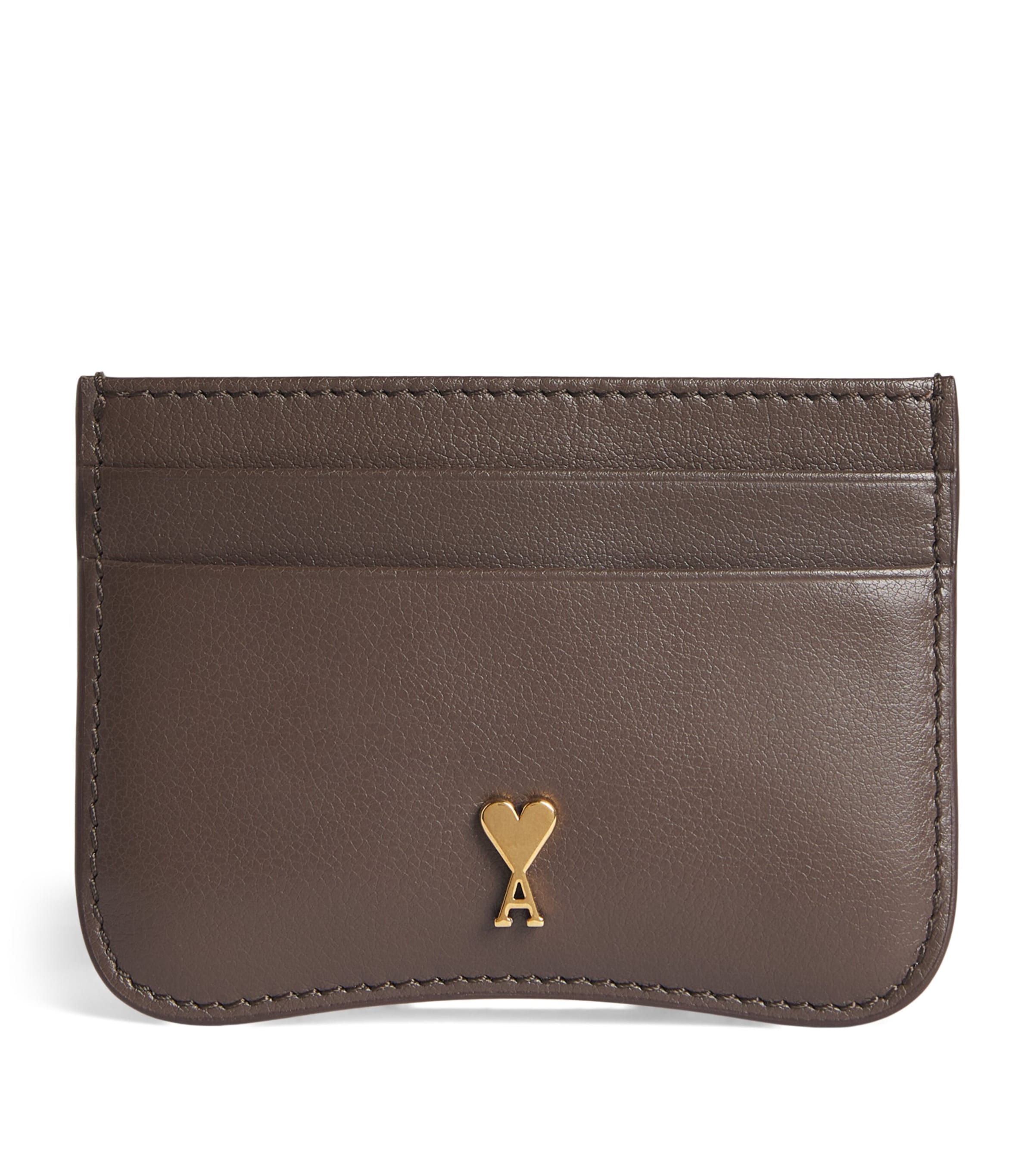 AMI Paris Grained Leather Paris Card Holder Truffe