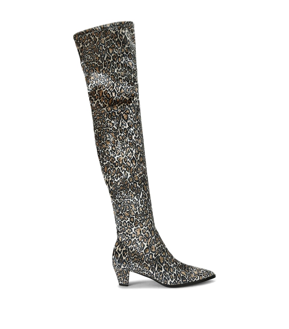 Kurt Geiger London Velvet Leopard Print Bloomsbury Over-The-Knee Boots Beige Oth