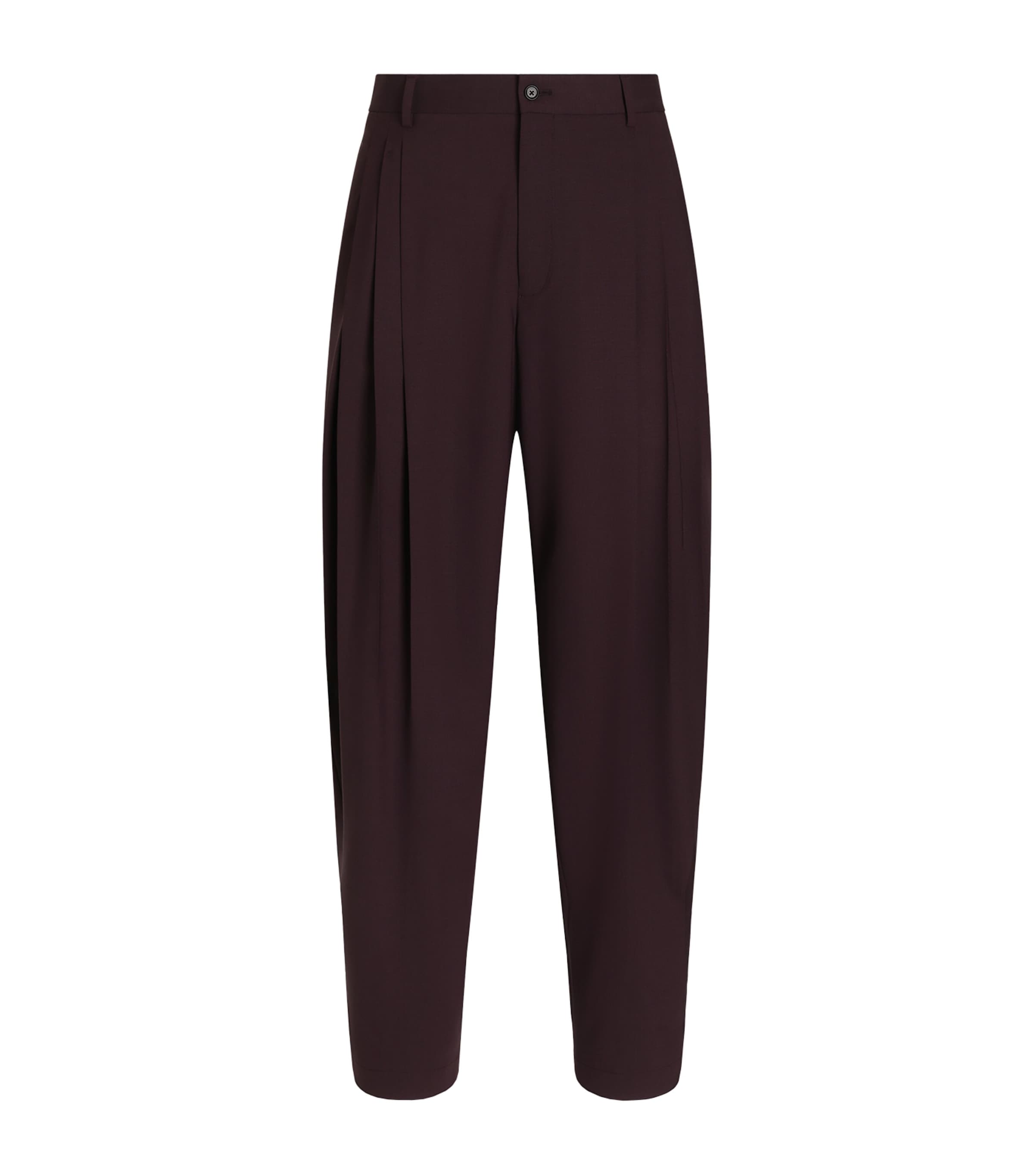 Dolce&Gabbana Mens Stretch-Virgin Wool Pleated Trousers Brown Dark V