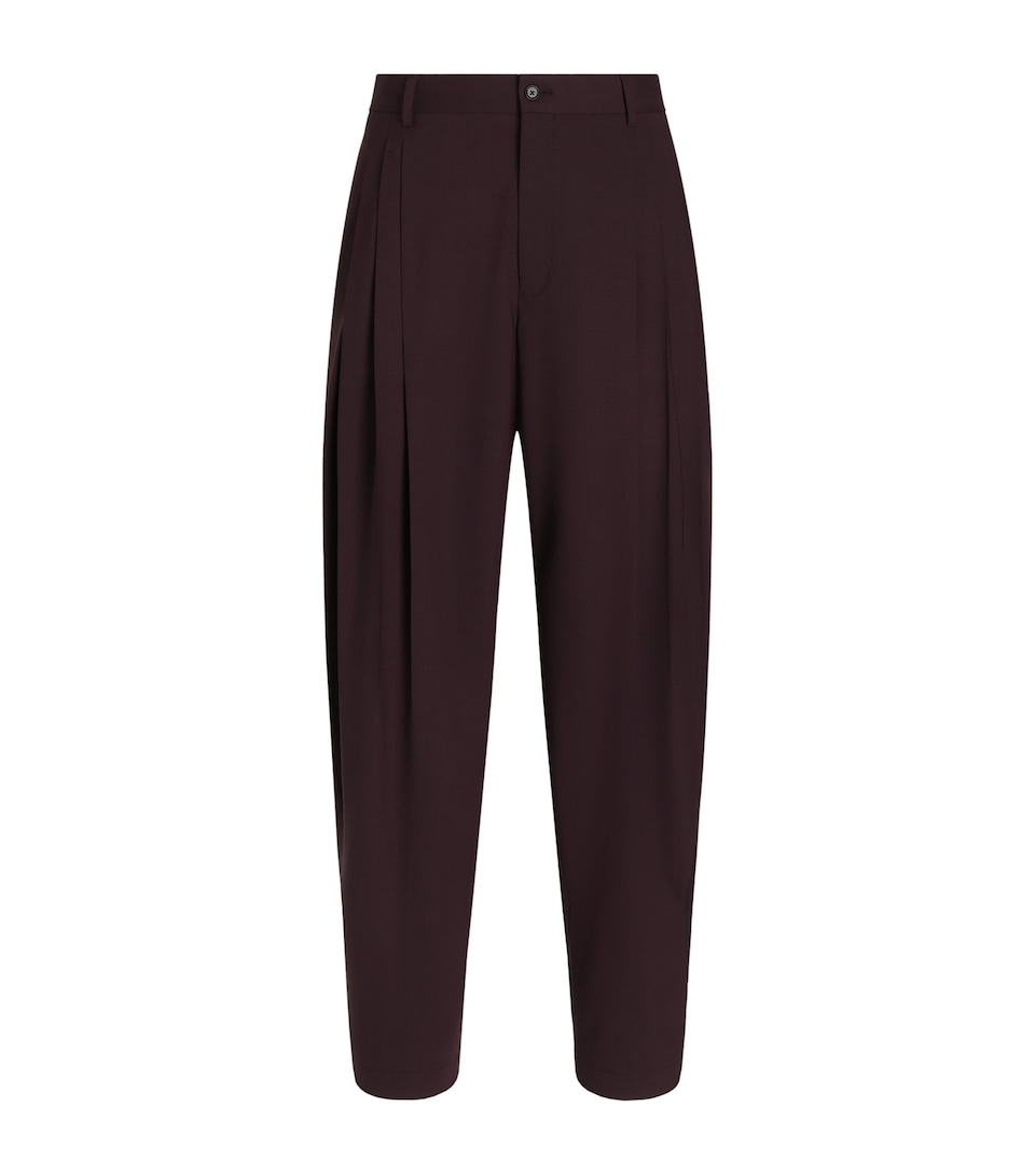 Dolce&Gabbana Mens Stretch-Virgin Wool Pleated Trousers Brown Dark V