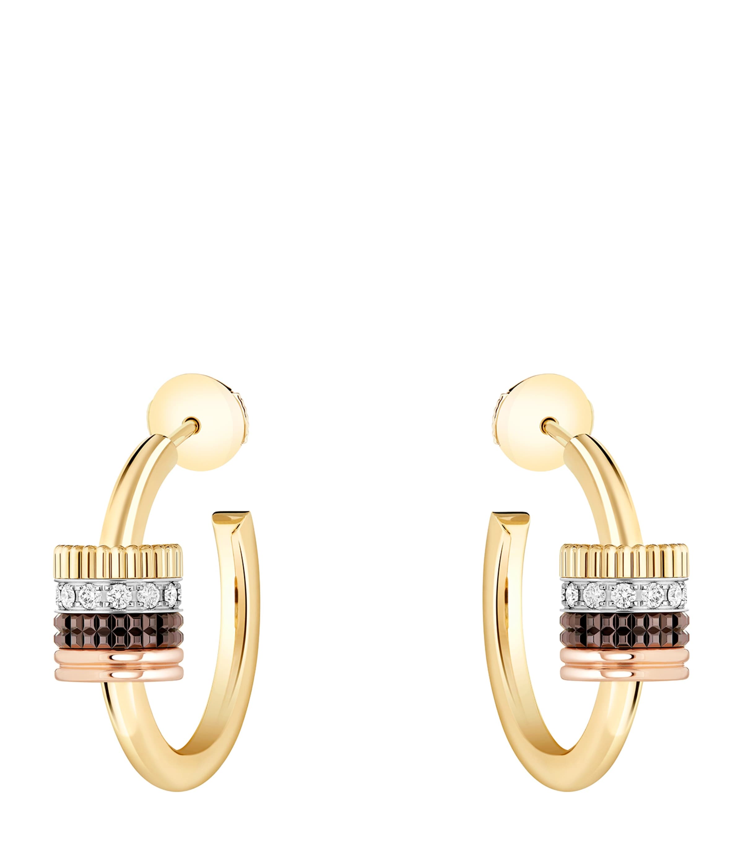 Boucheron Mixed Gold and Diamond Quatre Classique Hoop Earrings Yellow Gold