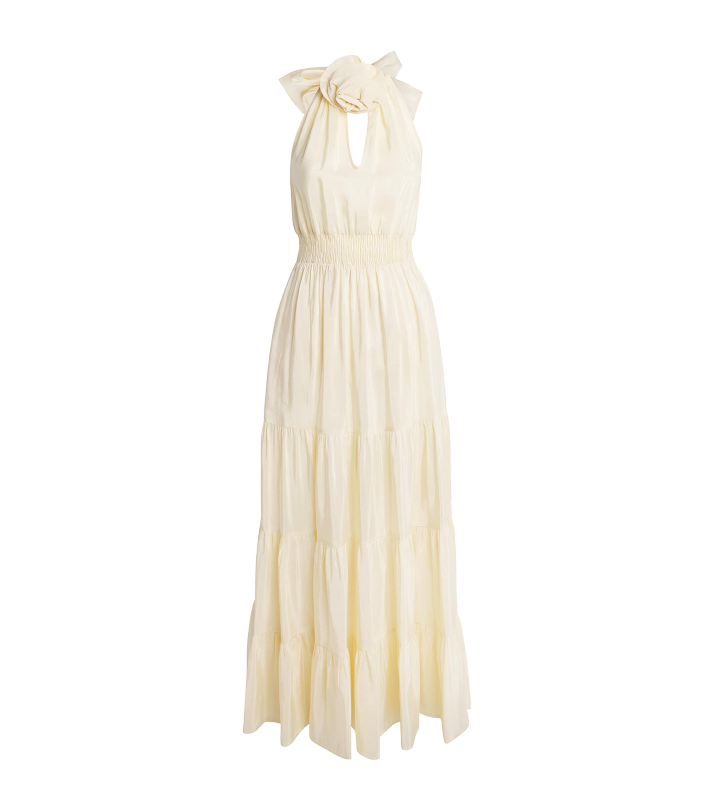 Sandro Paris Womens Linen-Blend Tiered Maxi Dress Vanilla