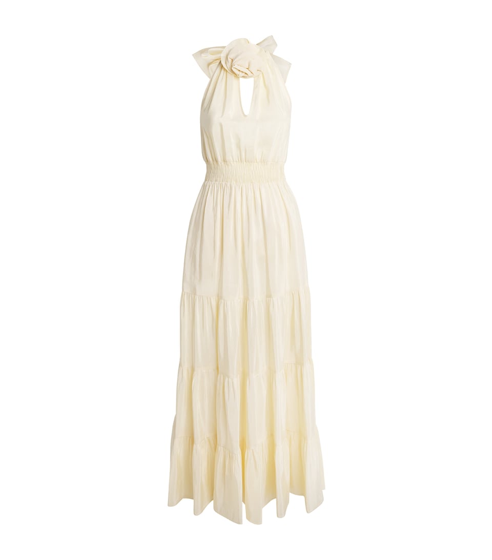 Sandro Paris Womens Linen-Blend Tiered Maxi Dress Vanilla