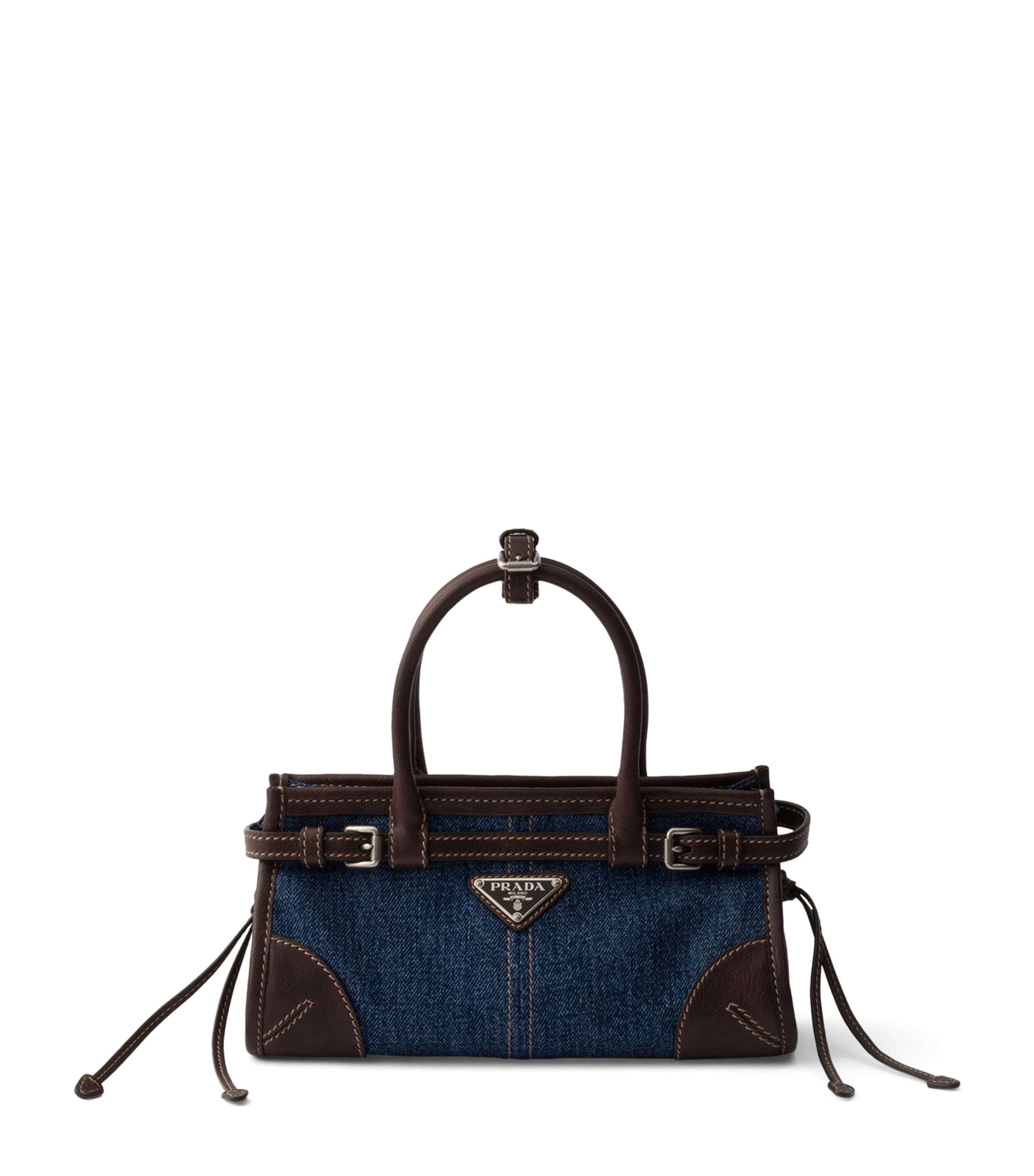 Prada Small Denim Bonnie Shoulder Bag Blue