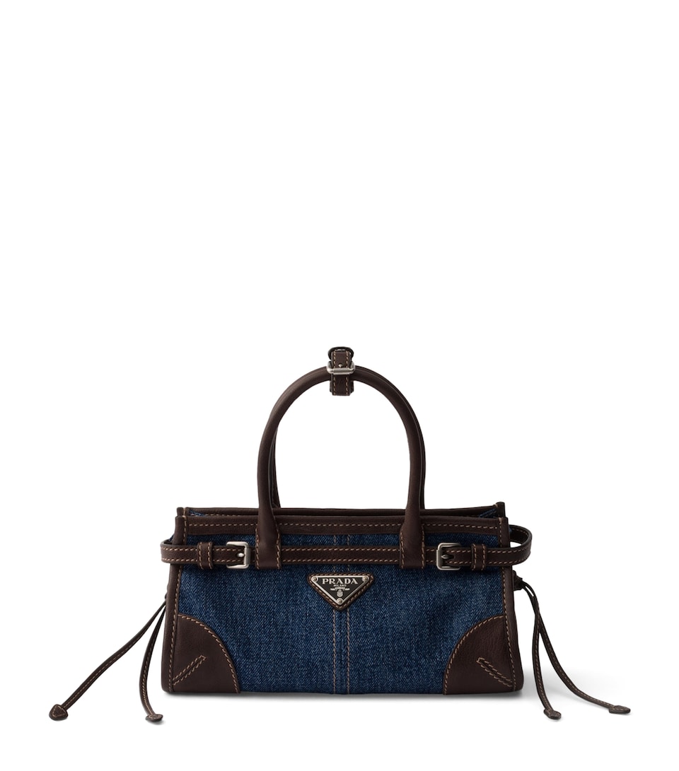 Prada Small Denim Bonnie Shoulder Bag Blue