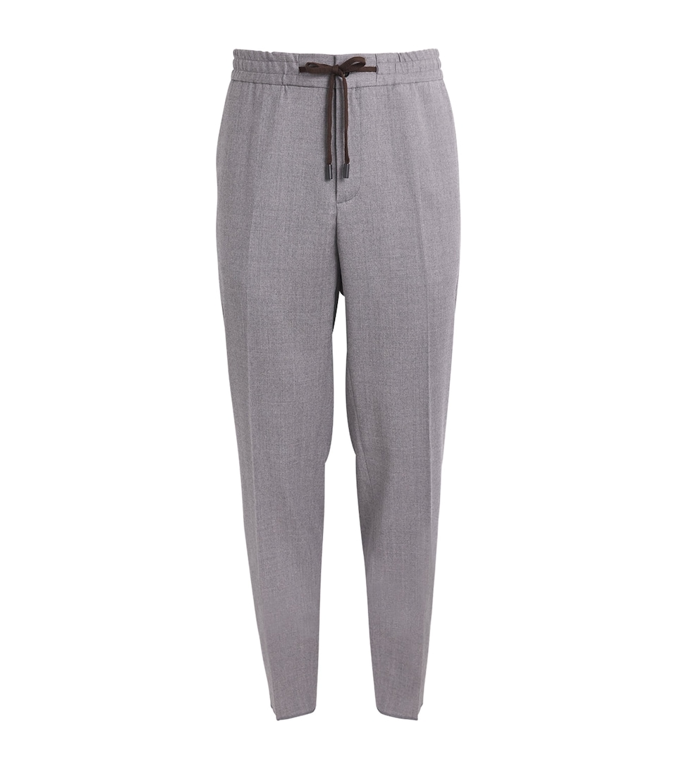 Maurizio Baldassari Mens Stretch-Virgin Wool Drawstring Trousers Warm Light Grey