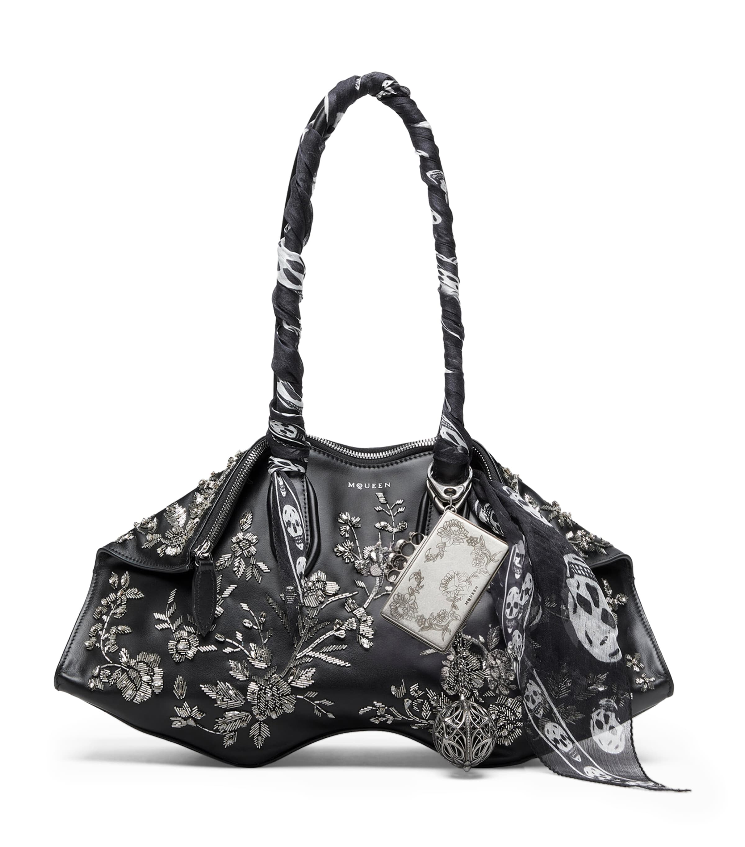 McQueen Leather Beaded Manta Top-Handle Bag