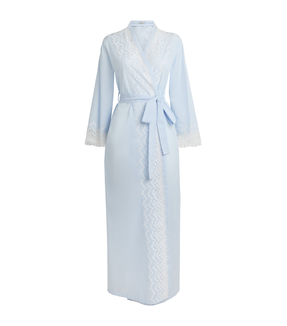 Bocan Womens Cotton Lace-Trim Yasmine Robe Baby Blue