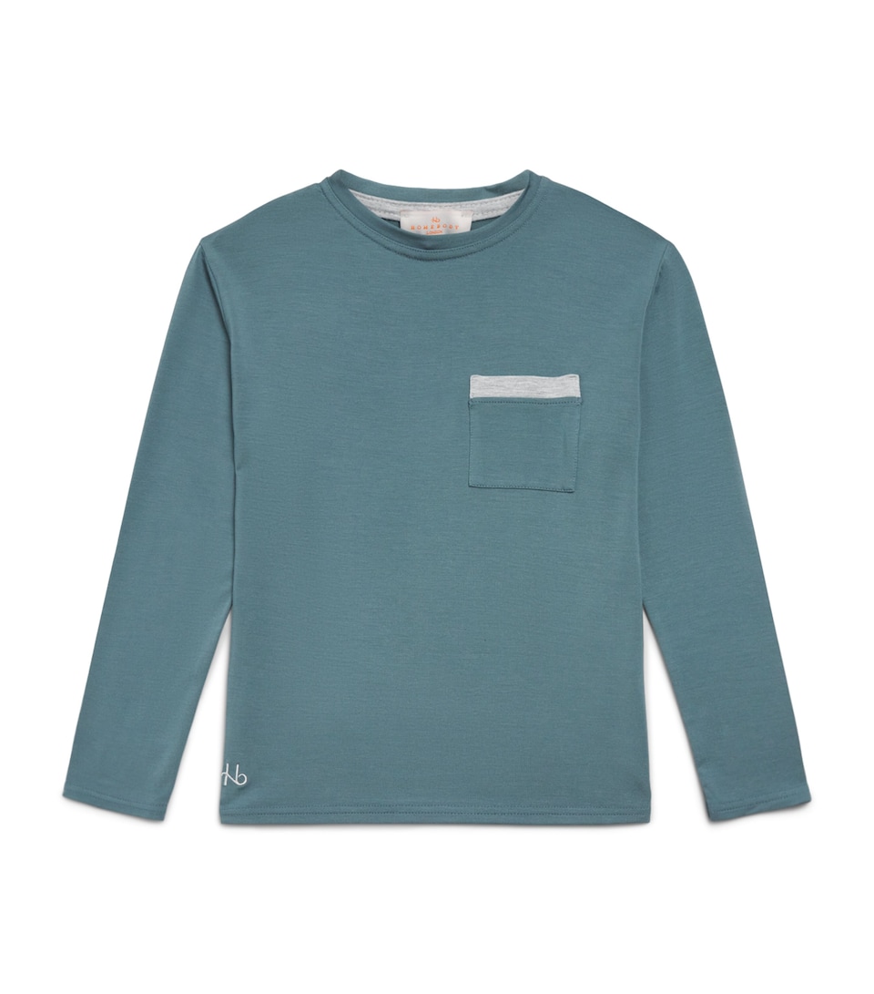 Homebody Kids Contrast-Detail Pyjama Top Teal Mist