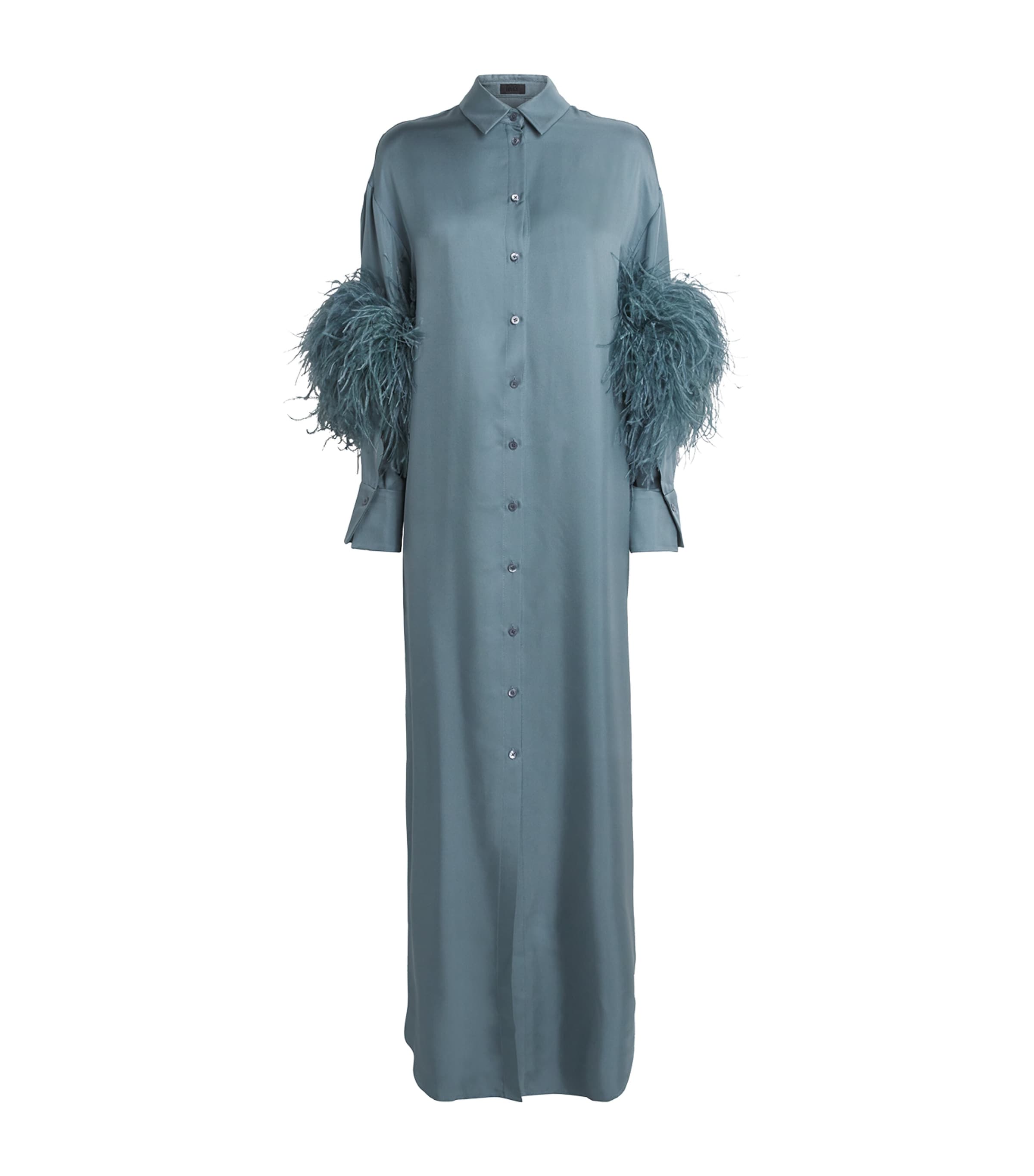 Silk Feather-Trim Maxi Dress