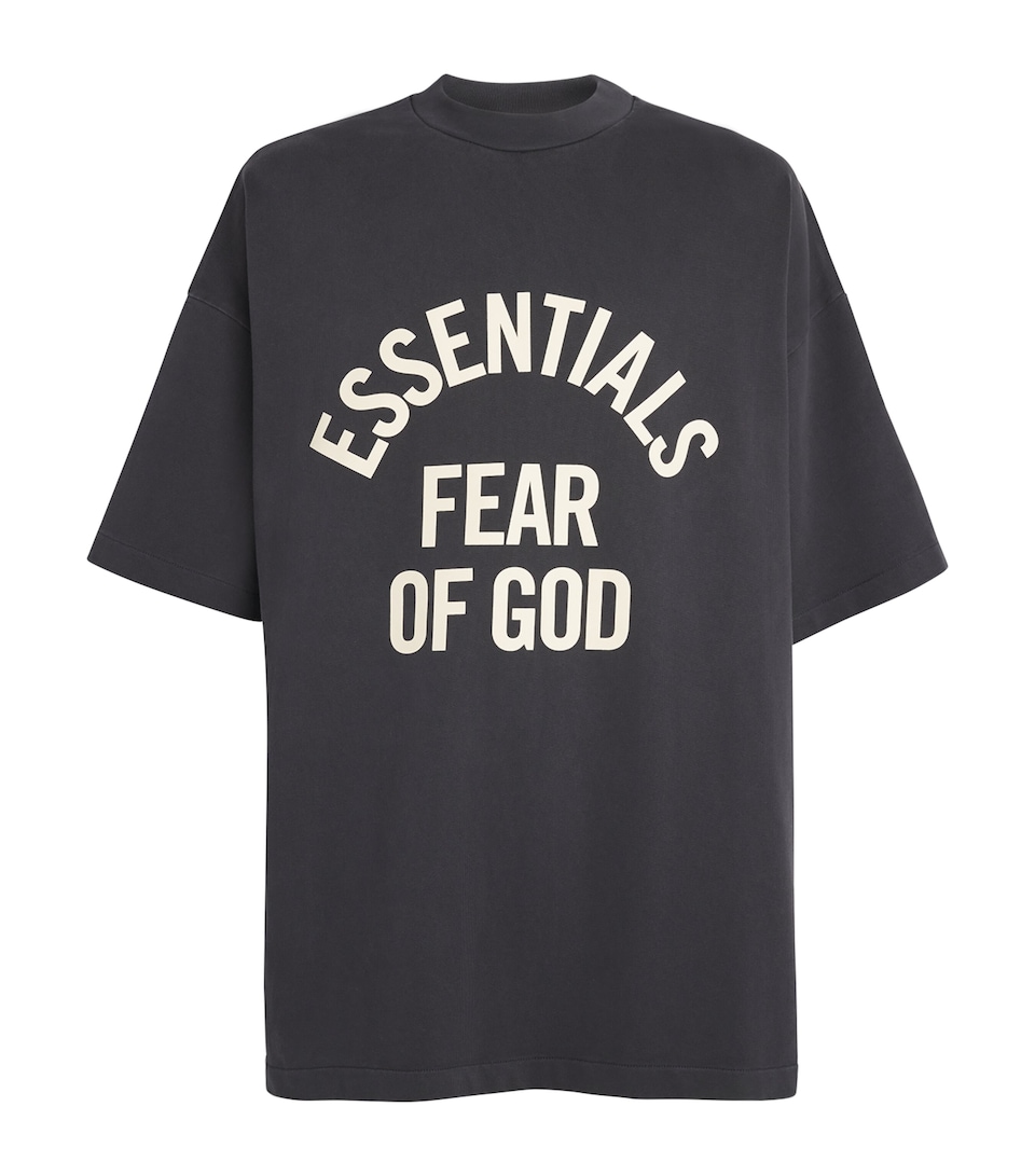 FEAR OF GOD ESSENTIALS Mens Oversized Logo Campus T-Shirt Faded Black