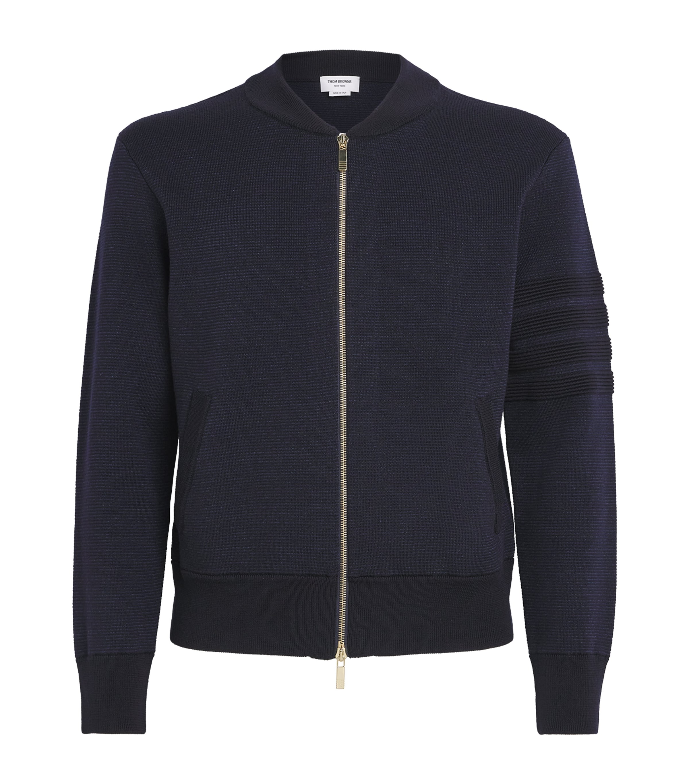 Thom Browne Mens Virgin Wool-Blend Bomber Jacket Navy