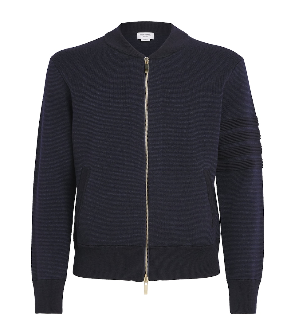 Thom Browne Mens Virgin Wool-Blend Bomber Jacket Navy