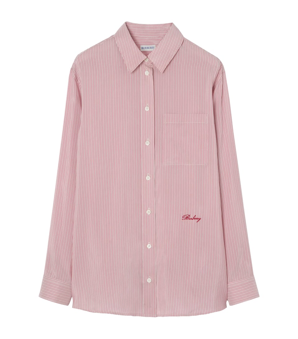 Burberry Womens Silk Stripe Relaxed Shirt Chalk Whtrhubarb Pk
