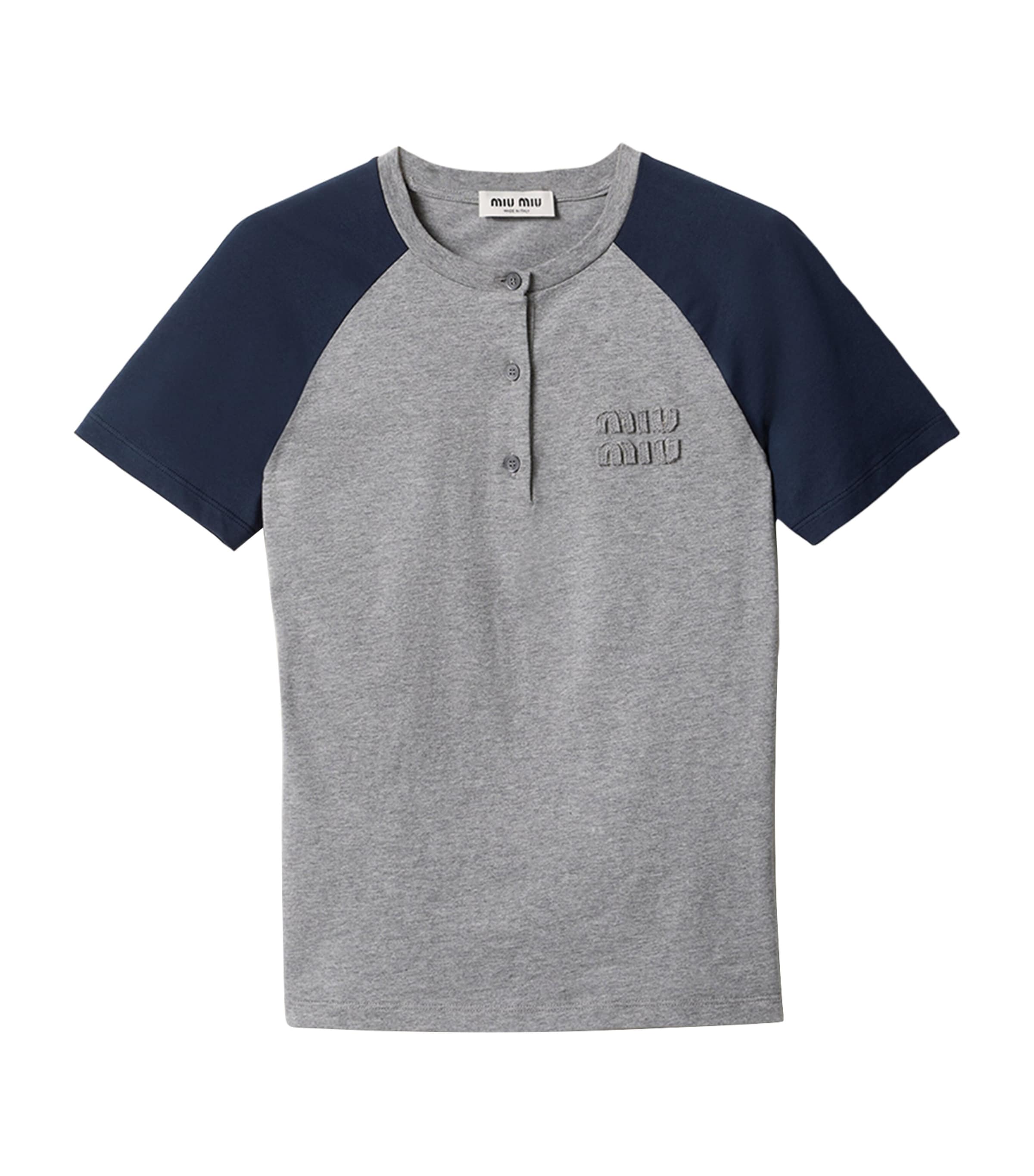 Miu Miu Womens Cotton Jersey Henley T-Shirt