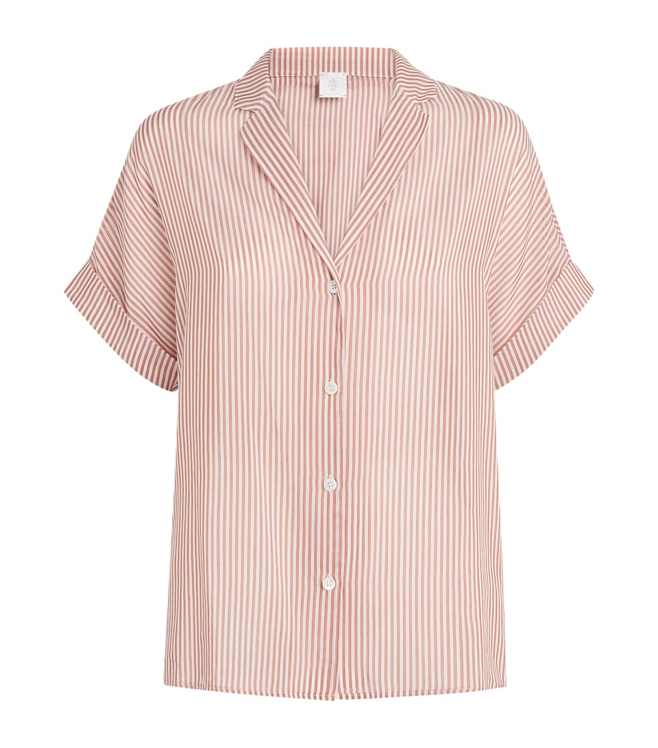 Eleventy Womens Cotton-Silk Striped Shirt Lampone