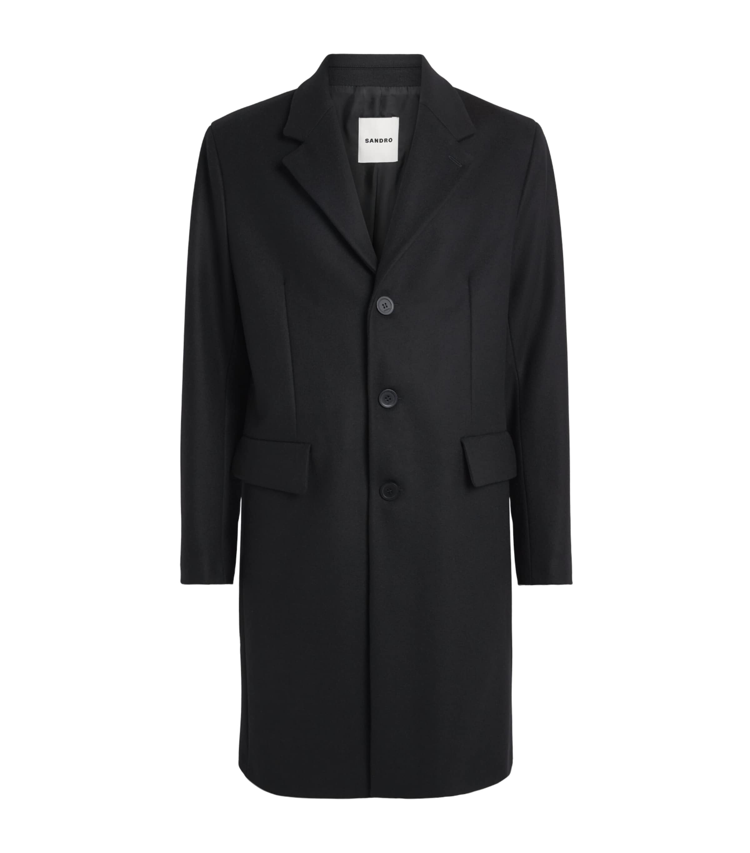 Sandro Paris Mens Wool-Blend Coat Black