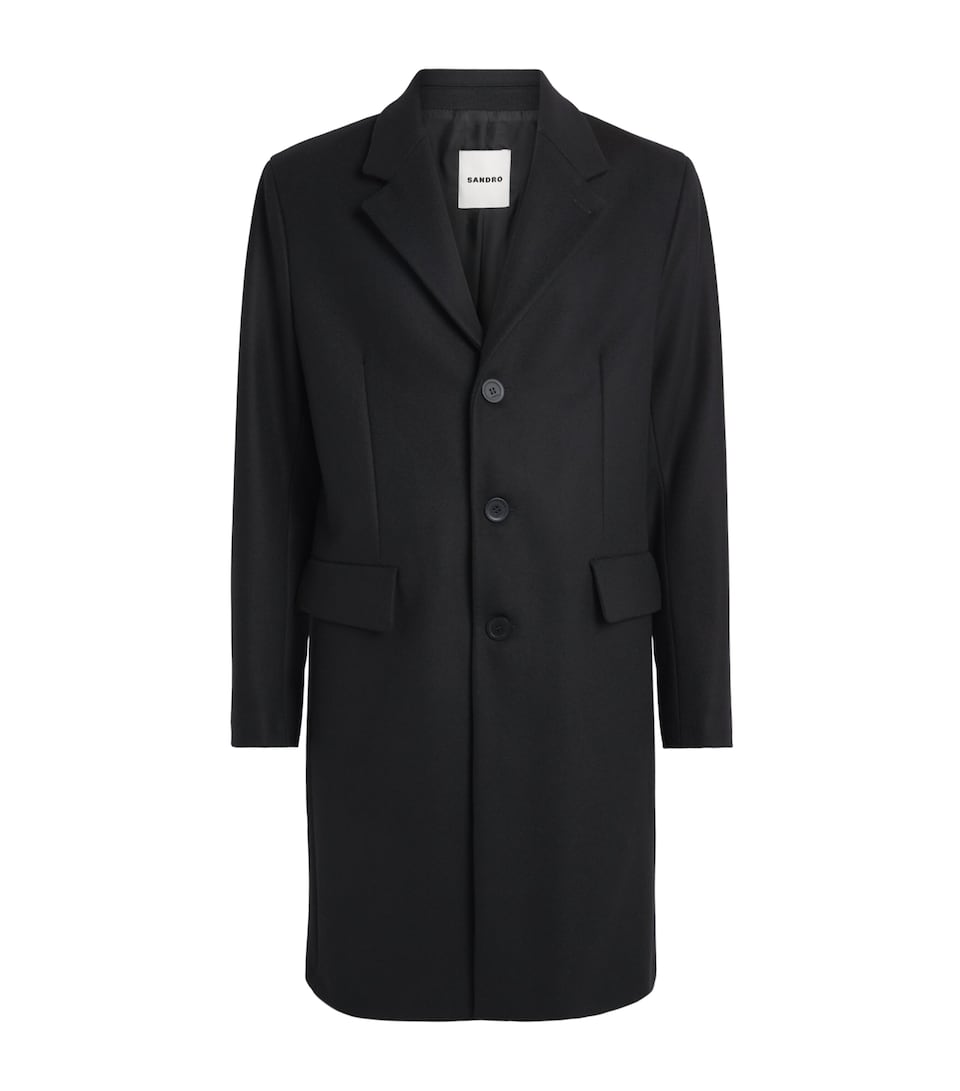 Sandro Paris Mens Wool-Blend Coat Black