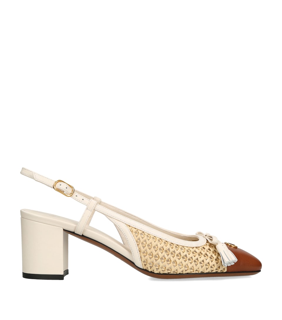 Valentino Garavani Raffia Valet du Roi Slingback Sandals 60 Cream Comb
