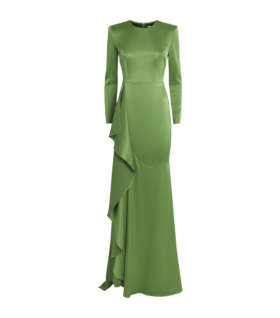 Alex Perry Womens Satin Crepe Tiered Drape Gown Fern