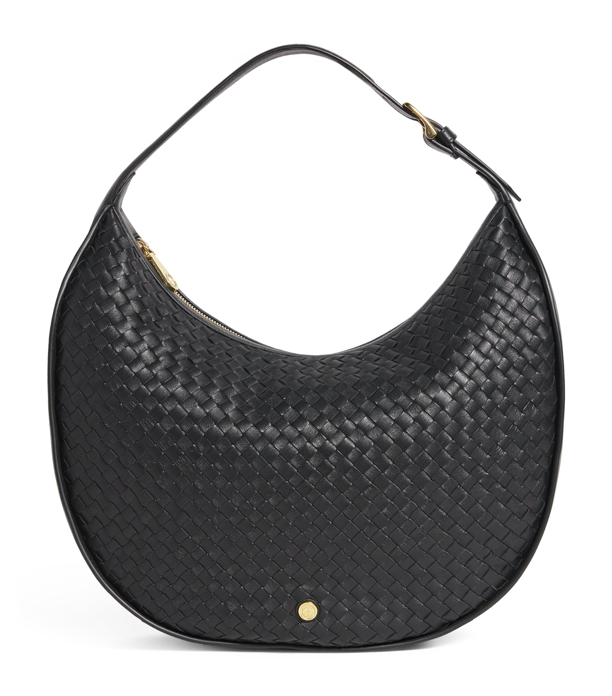 Large Leather Woven Crescent Shoulder Bag