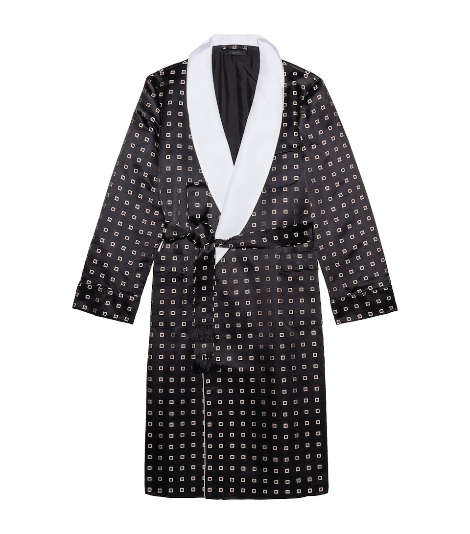 TOM FORD Mens Double Duchess Silk Geometric Jacquard Robe Nwc