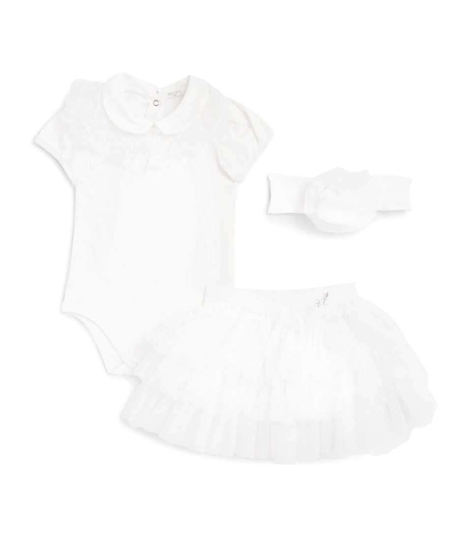 Monnalisa Ruffle-Trim Bodysuit and Skirt Set (3-9 Months) Cream