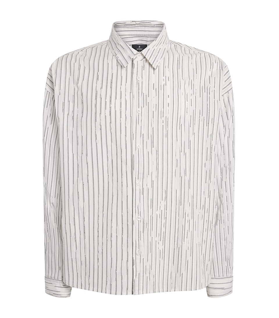 Represent Mens Cotton Stripe Teared Shirt Flat White