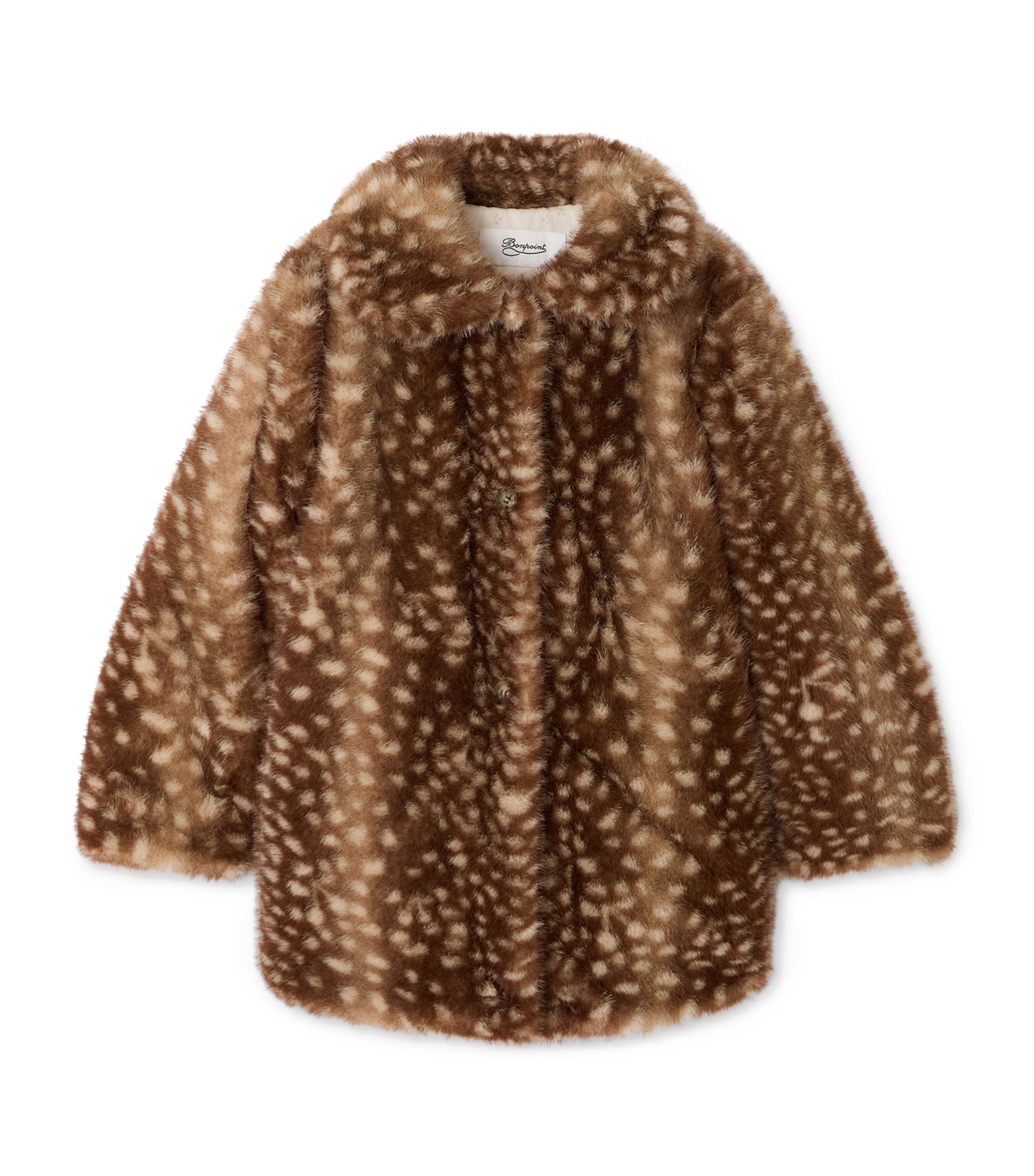 Bonpoint Faux Fur Deer Print Coat (4-8 Years) Caramel