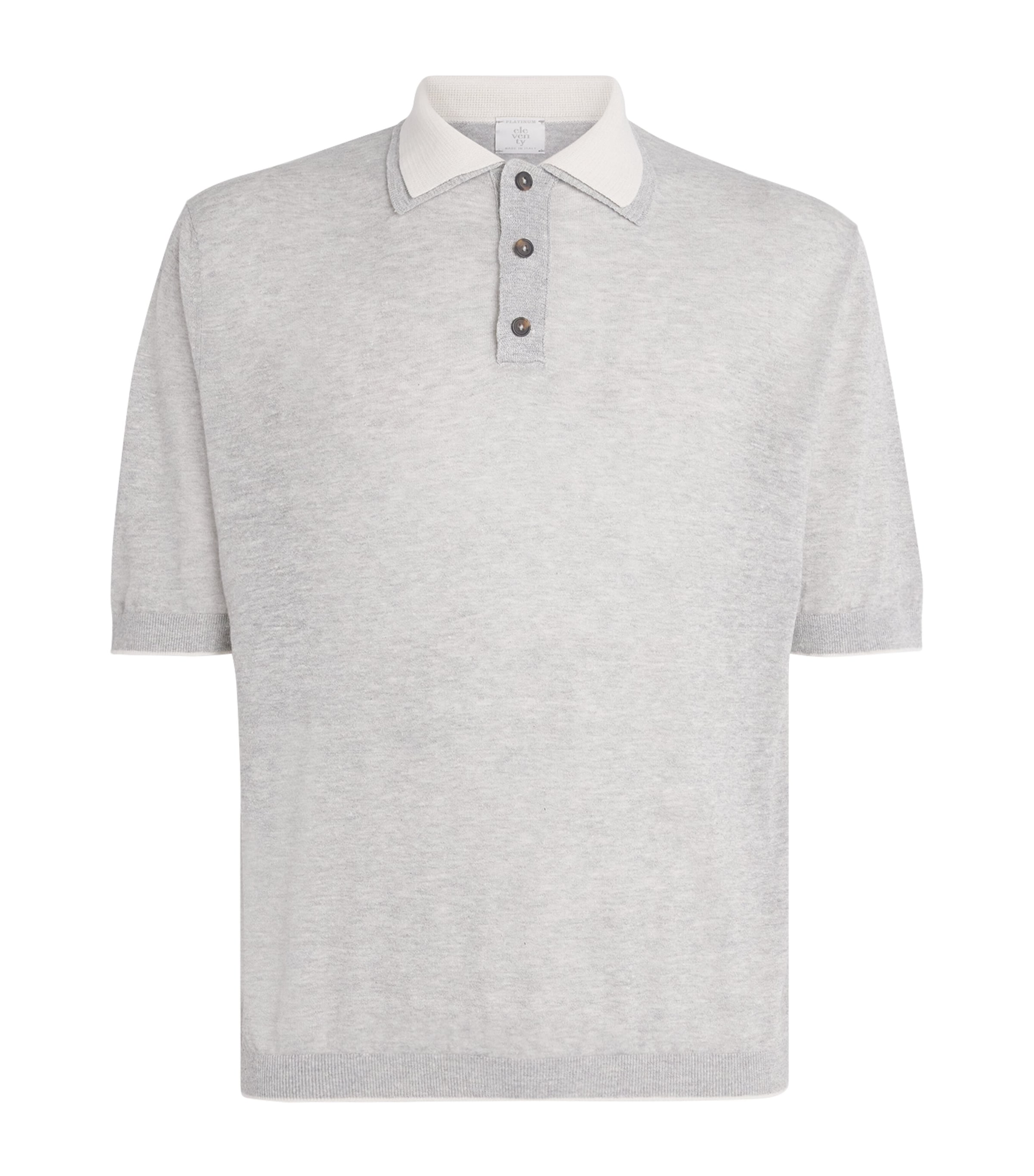 Eleventy Mens Linen-Cotton-Cashmere-Silk Polo Shirt Gr Chiaro, Bianco
